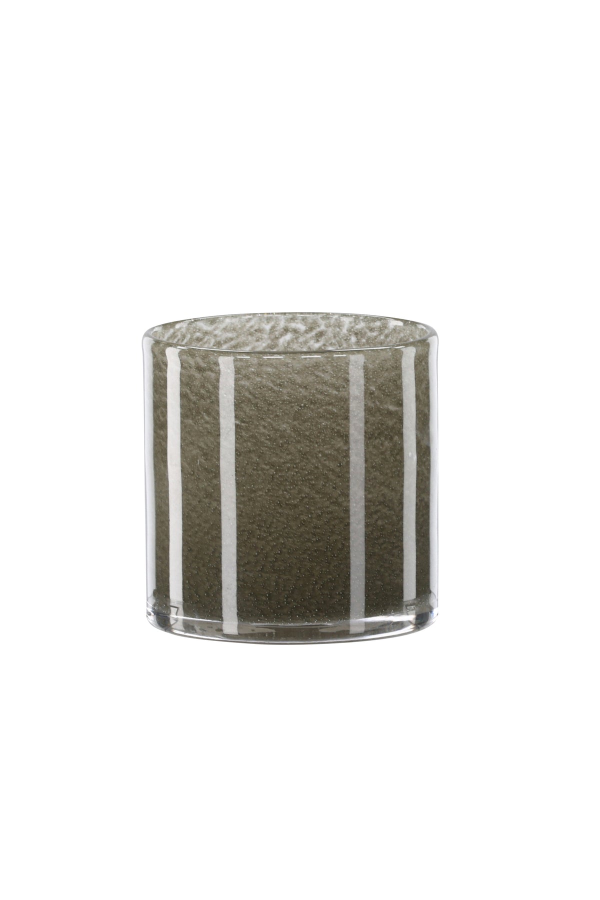 Weisser runder Teelichthalter Glora aus Glas, Durchmesser 8 cm, Höhe 8 cm, schlichte, transparente Oberfläche mit dünner Wandstärke.