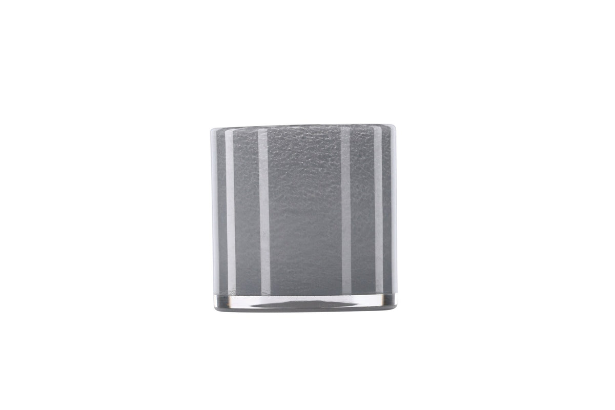 Weisser runder Teelichthalter Glora aus Glas, Durchmesser 8 cm, Höhe 8 cm, schlichte, transparente Oberfläche mit dünner Wandstärke.