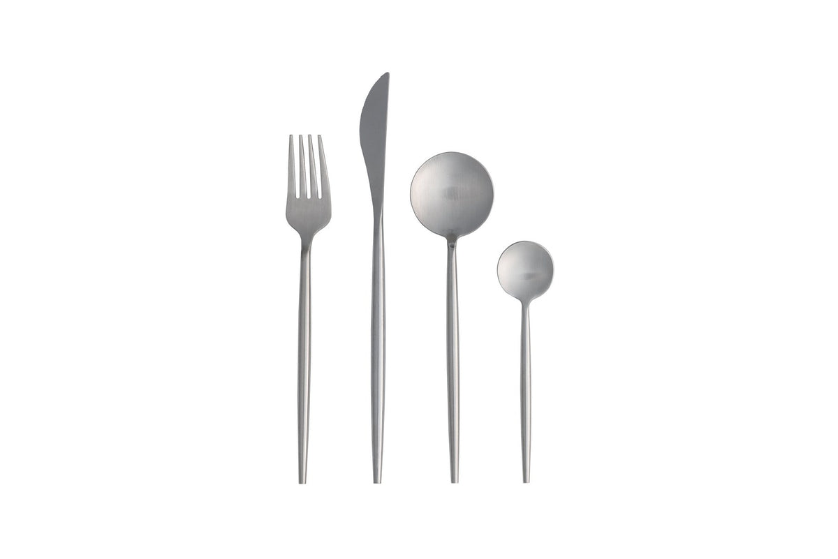 Active Dining Geschirr Set 24 Stk. von Venture Home in Silber aus Stahl: Gabel, Messer, Löffel und Teelöffel, schlichte Form.