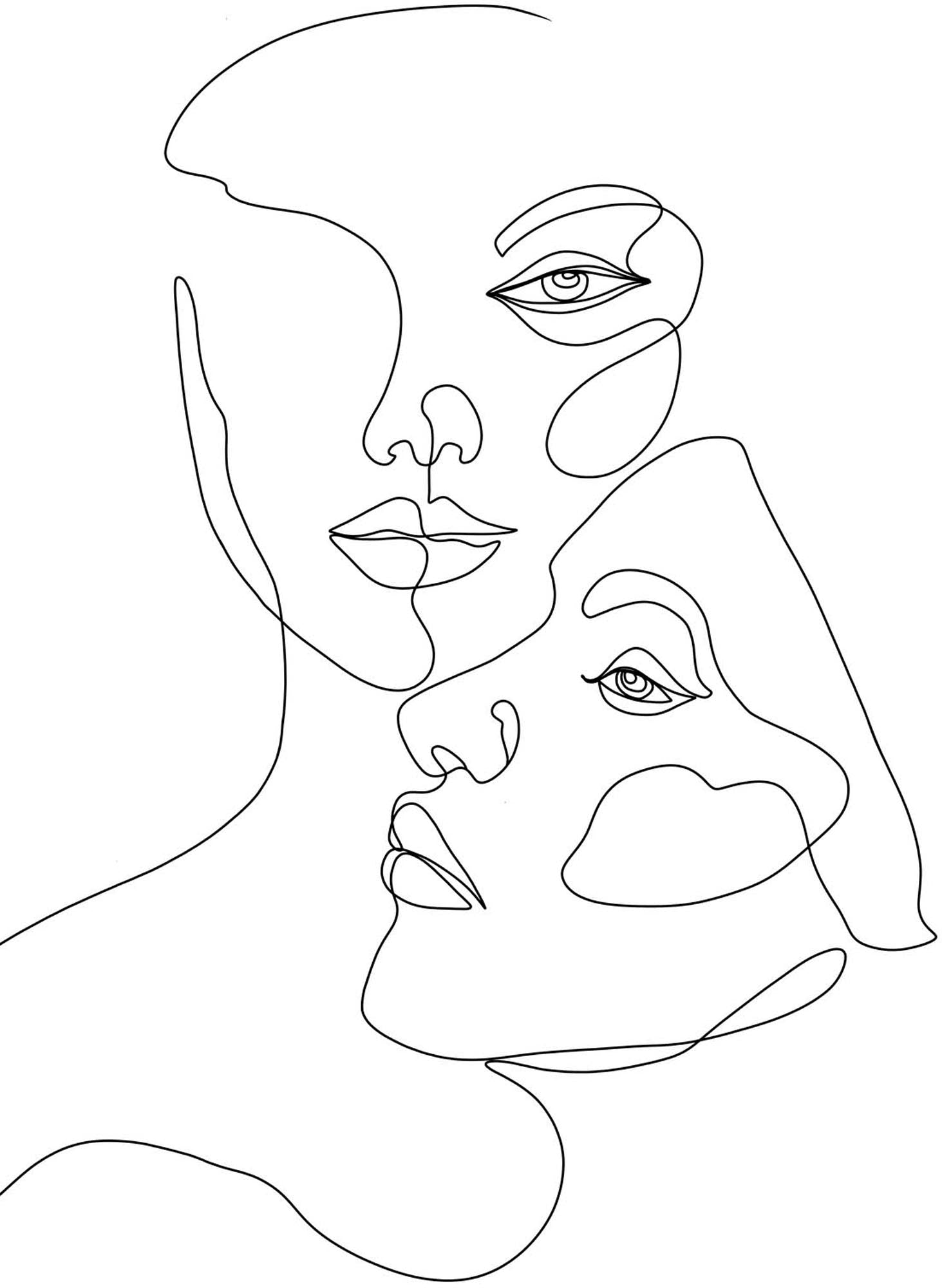Minimalistisches Faces Poster von Venture Home: Line-Art auf weissem Hintergrund, 12x30 cm, stilvoll und umweltfreundlich.