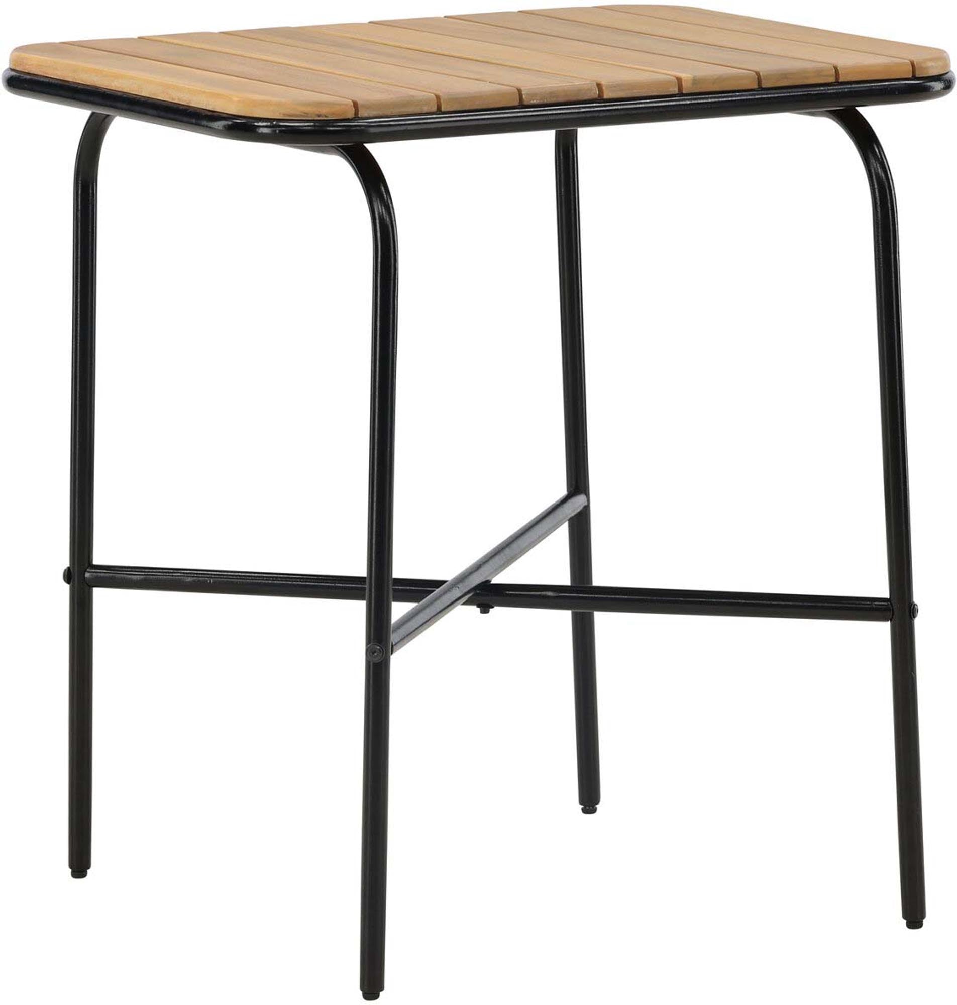 Holmbeck Café Tisch Outdoor: Stilvoller Beistelltisch aus Akazie und schwarzem Stahl, perfekt für Ihre Terrasse oder Garten. Genießen Sie entspannte Momente!