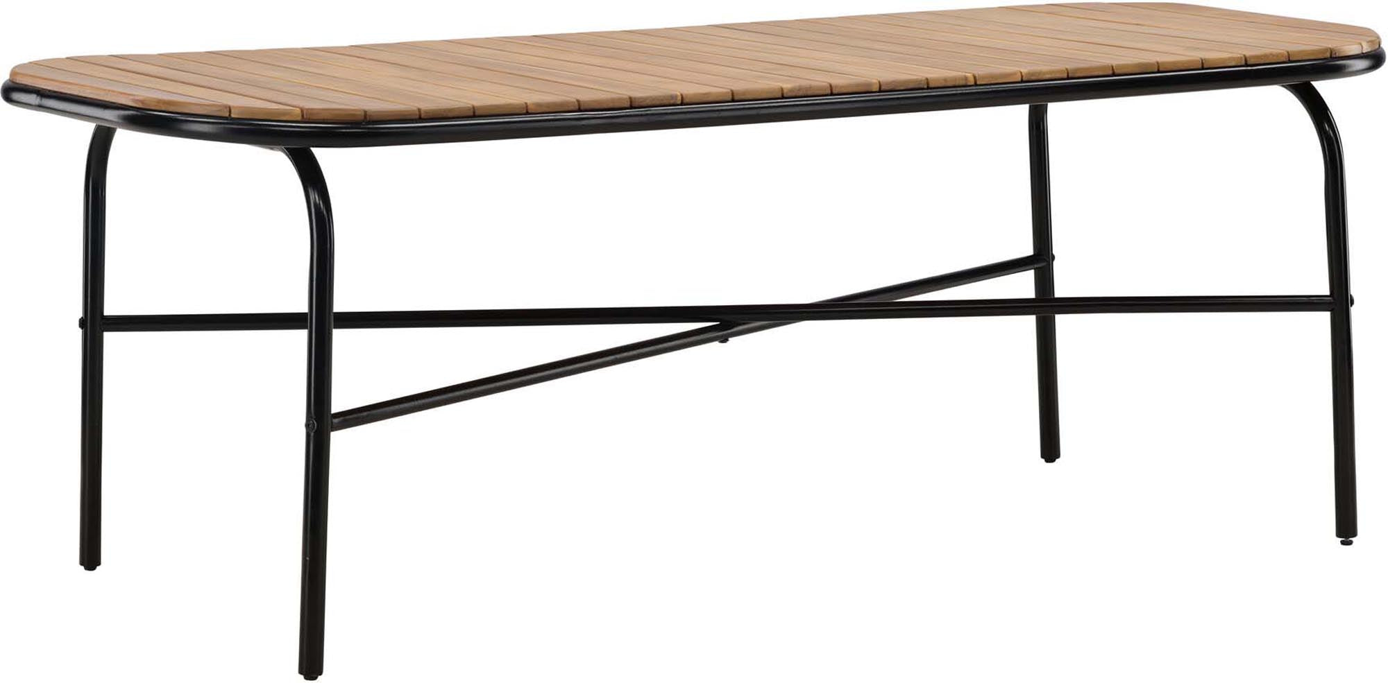 Entdecken Sie den Holmbeck Tisch Outdoor von Venture Home – eleganter Gartentisch aus robustem Akazienholz und modernem Stahlgestell. Ideal für Terrasse und Garten!