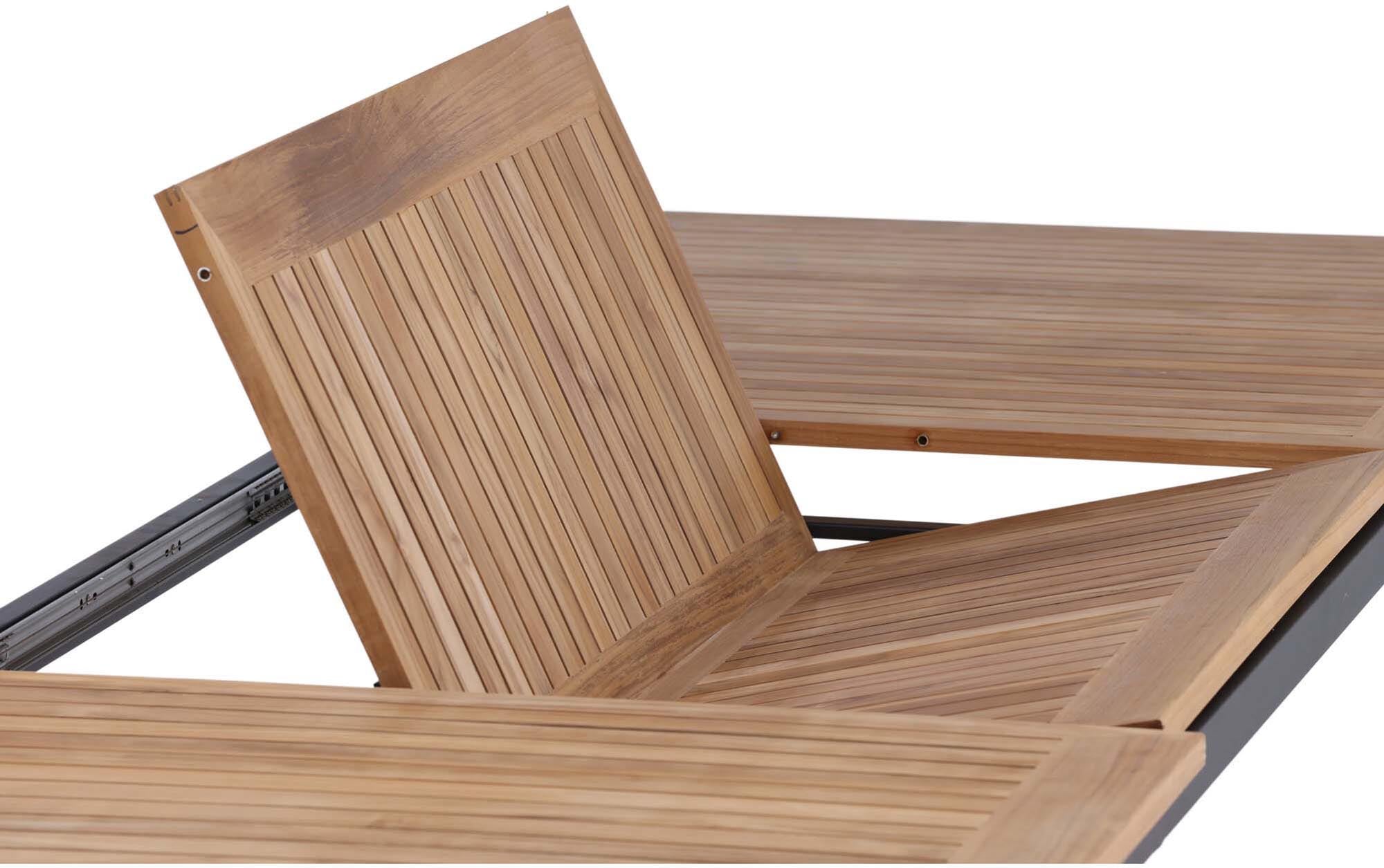 Entdecken Sie den Panama Gartentisch von Venture Home: Ausziehbar, langlebig aus hochwertigem Teakholz und ideal für stilvolle Outdoor-Momente.