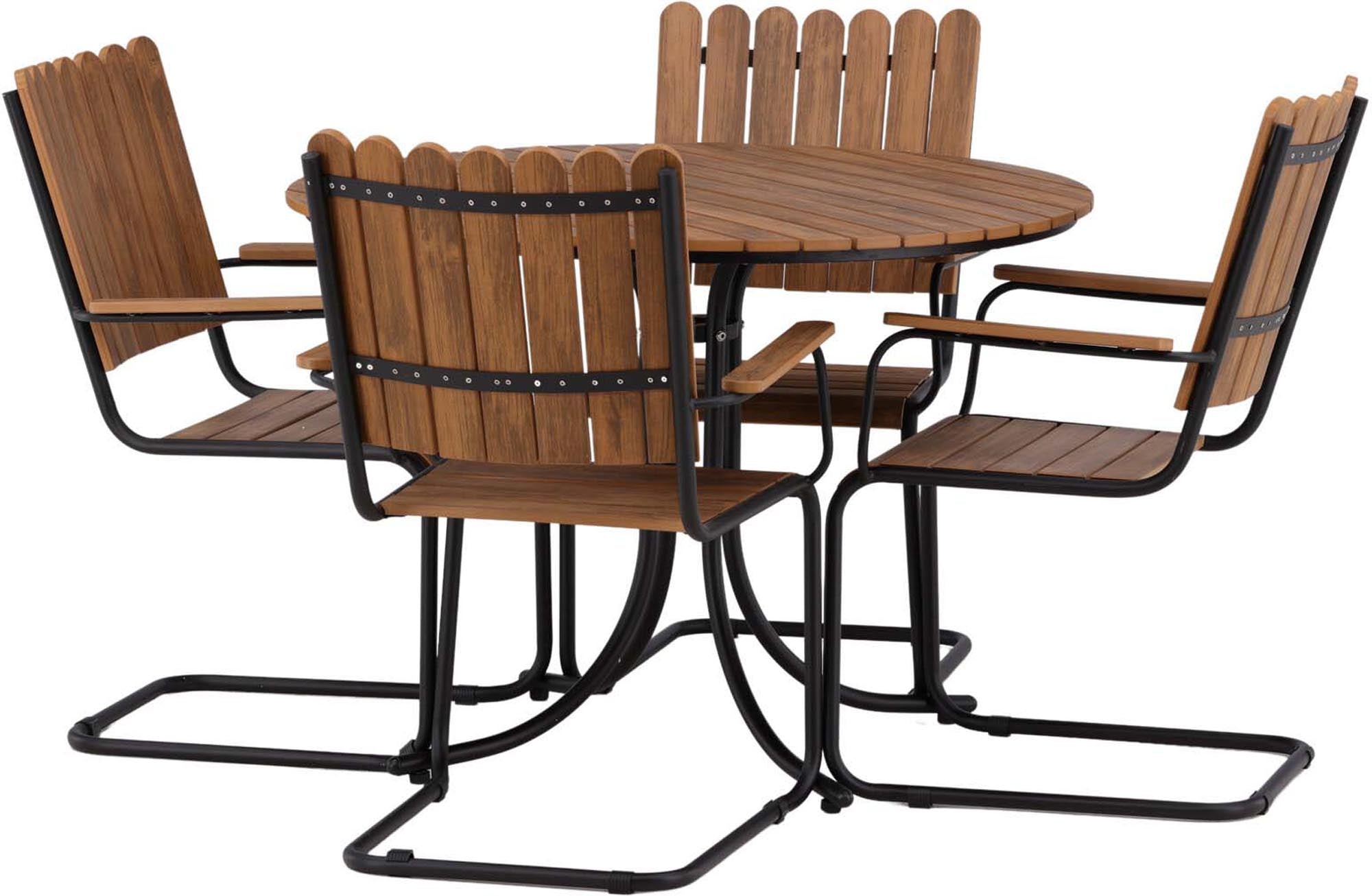 Das Holmsund Outdoor-Tischset von Venture Home bietet stilvolles Design und Komfort, perfekt für Garten oder Terrasse, Platz für 4 Personen.