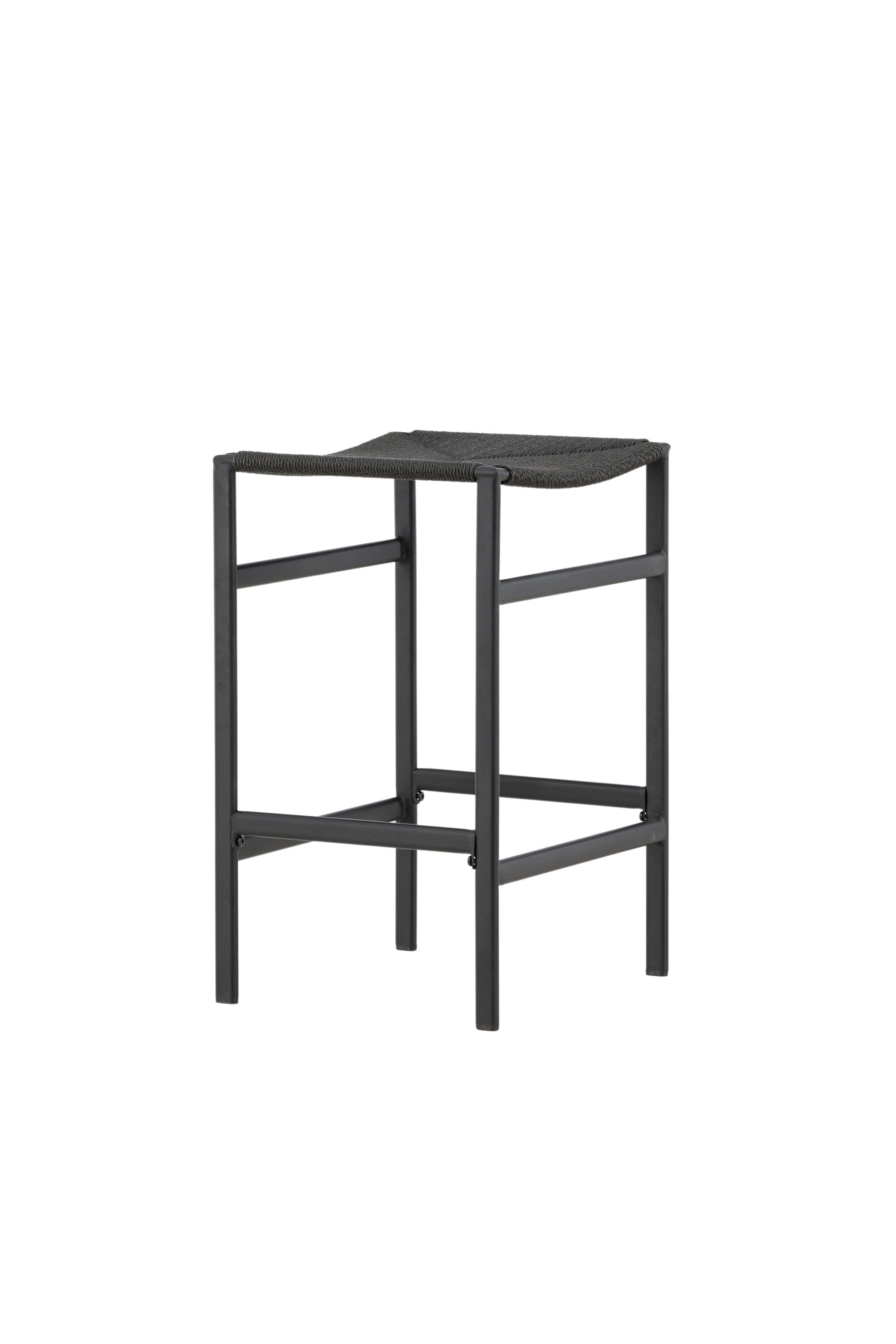 Entdecken Sie den Polly Barstuhl von Venture Home: Stilvolles Design, robustes Stahlgestell und atmungsaktiver Seilsitz für höchsten Komfort.