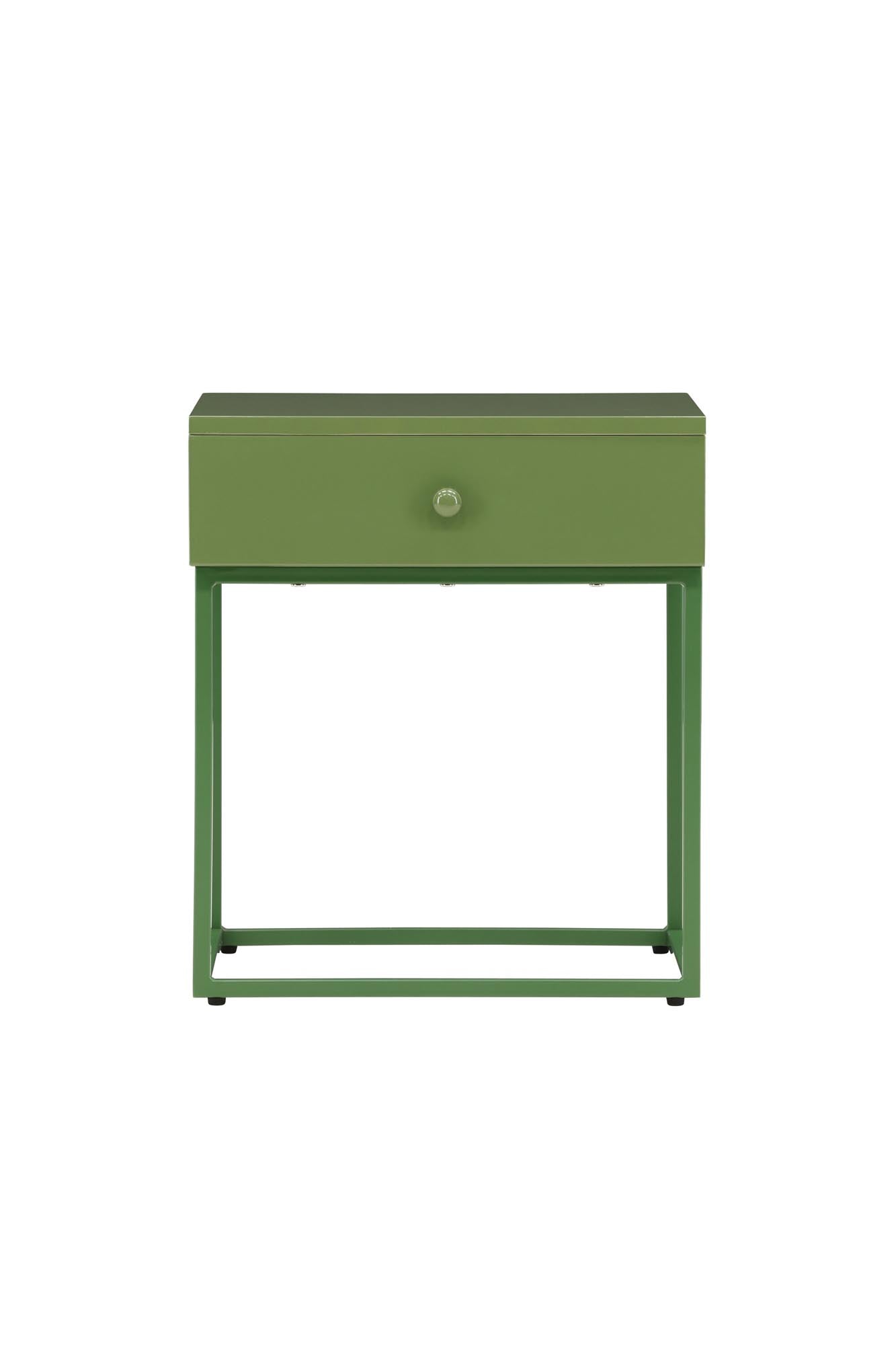 Entdecken Sie den Bakal Nachttisch von Venture Home: Stilvolles Design aus robustem Stahl, eleganter Messingknauf und praktische Aufbewahrung für Ihr Schlafzimmer.