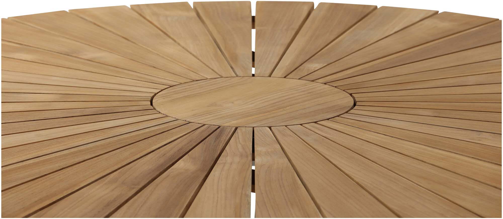 Stilvoller Mexiko Gartentisch von Venture Home aus robustem Teakholz und stabilem Metallgestell – ideal für gesellige Abende im Freien.