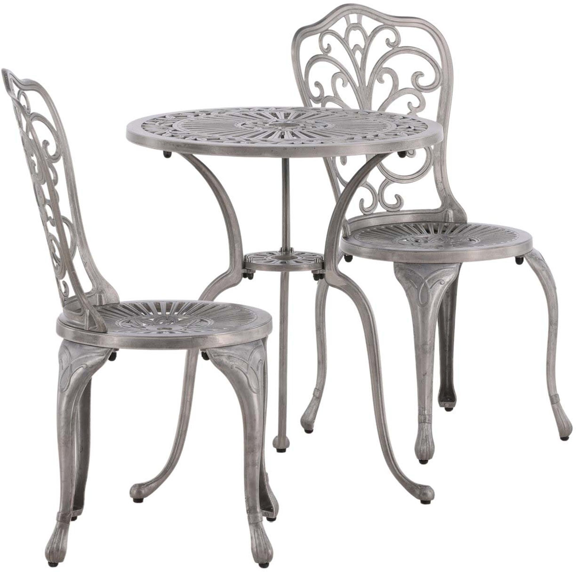 Elegantes Nandin Café Outdoorset: Wetterfestes Aluminium, nostalgisches Design, perfekt für gesellige Momente im Garten oder auf der Terrasse.