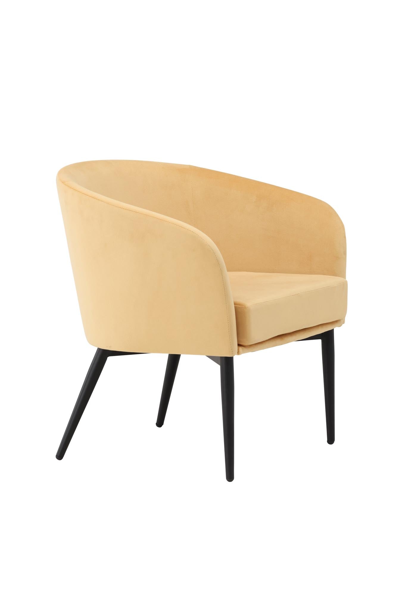 Entdecken Sie den Fluffy Arm Chair von Venture Home – ein eleganter, gelber Samtsessel, der Komfort und Stil in Ihr Zuhause bringt.