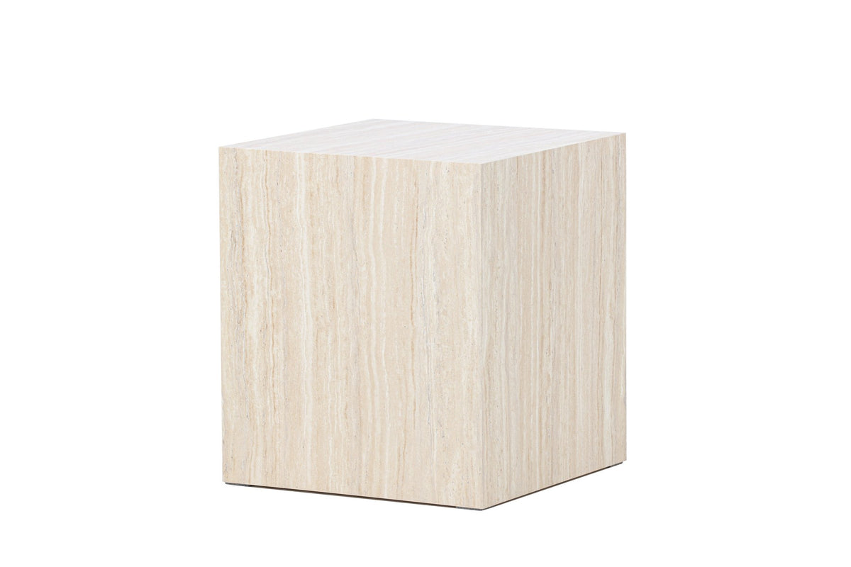 York Sofatisch von Venture Home, beiger Beistelltisch aus MDF mit quadratischer Tischplatte und schlichten Beinen im Steinlook