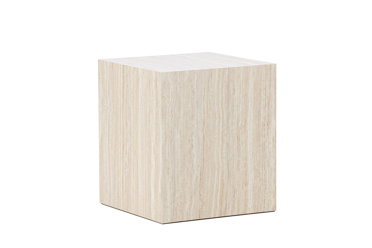 York Sofatisch von Venture Home, beiger Beistelltisch aus MDF mit quadratischer Tischplatte und schlichten Beinen im Steinlook