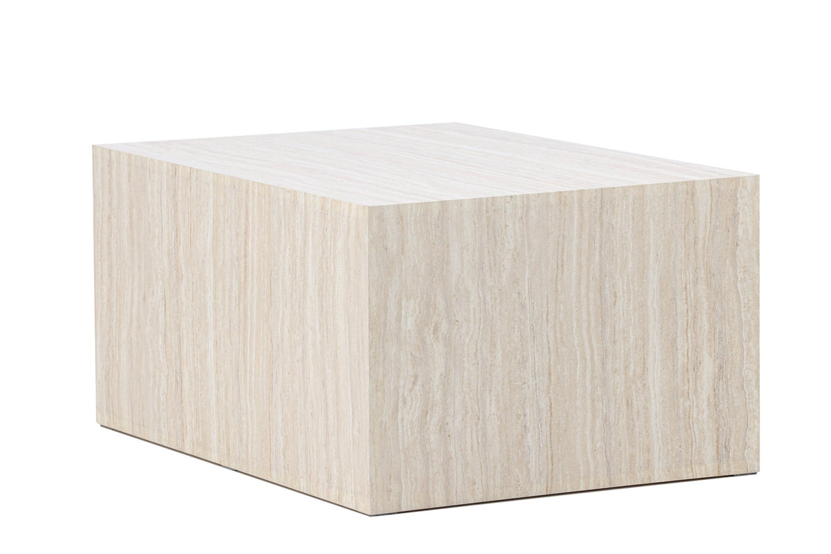 York Sofatisch von Venture Home, beiger Beistelltisch aus MDF mit quadratischer Tischplatte und schlichten Beinen im Steinlook