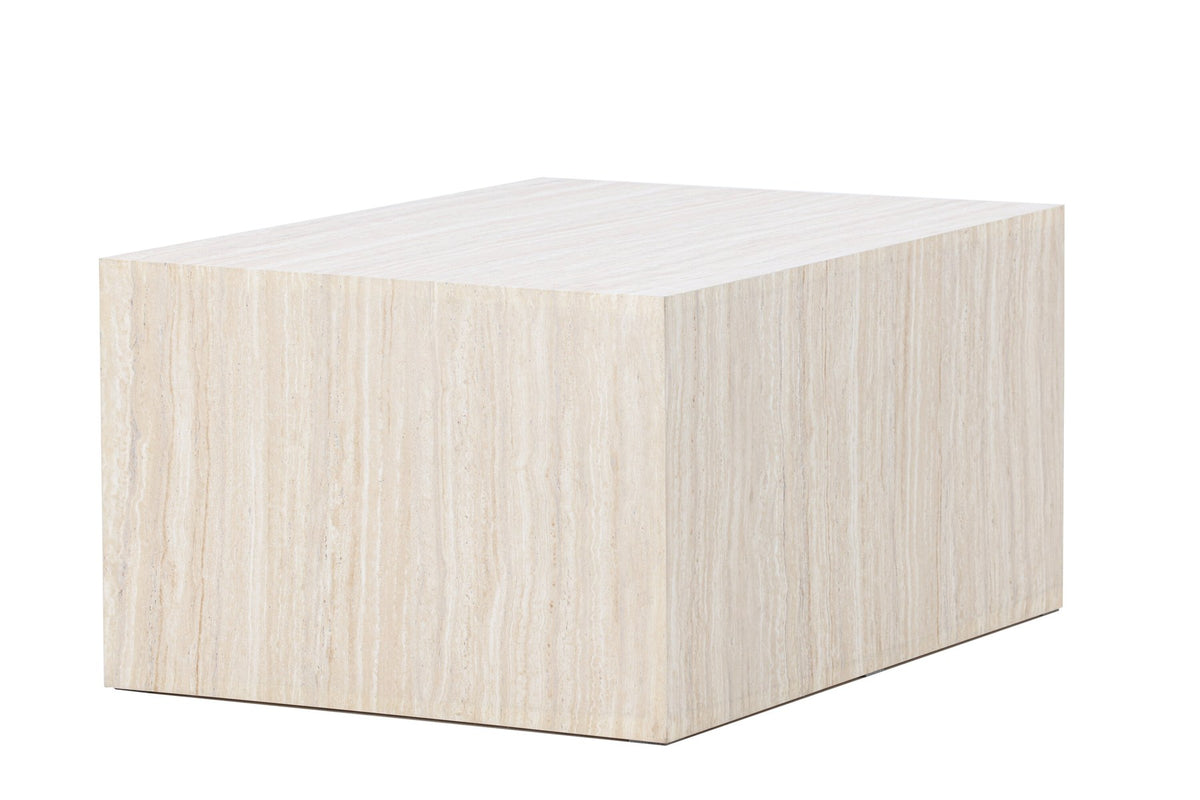 York Sofatisch von Venture Home, beiger Beistelltisch aus MDF mit quadratischer Tischplatte und schlichten Beinen im Steinlook