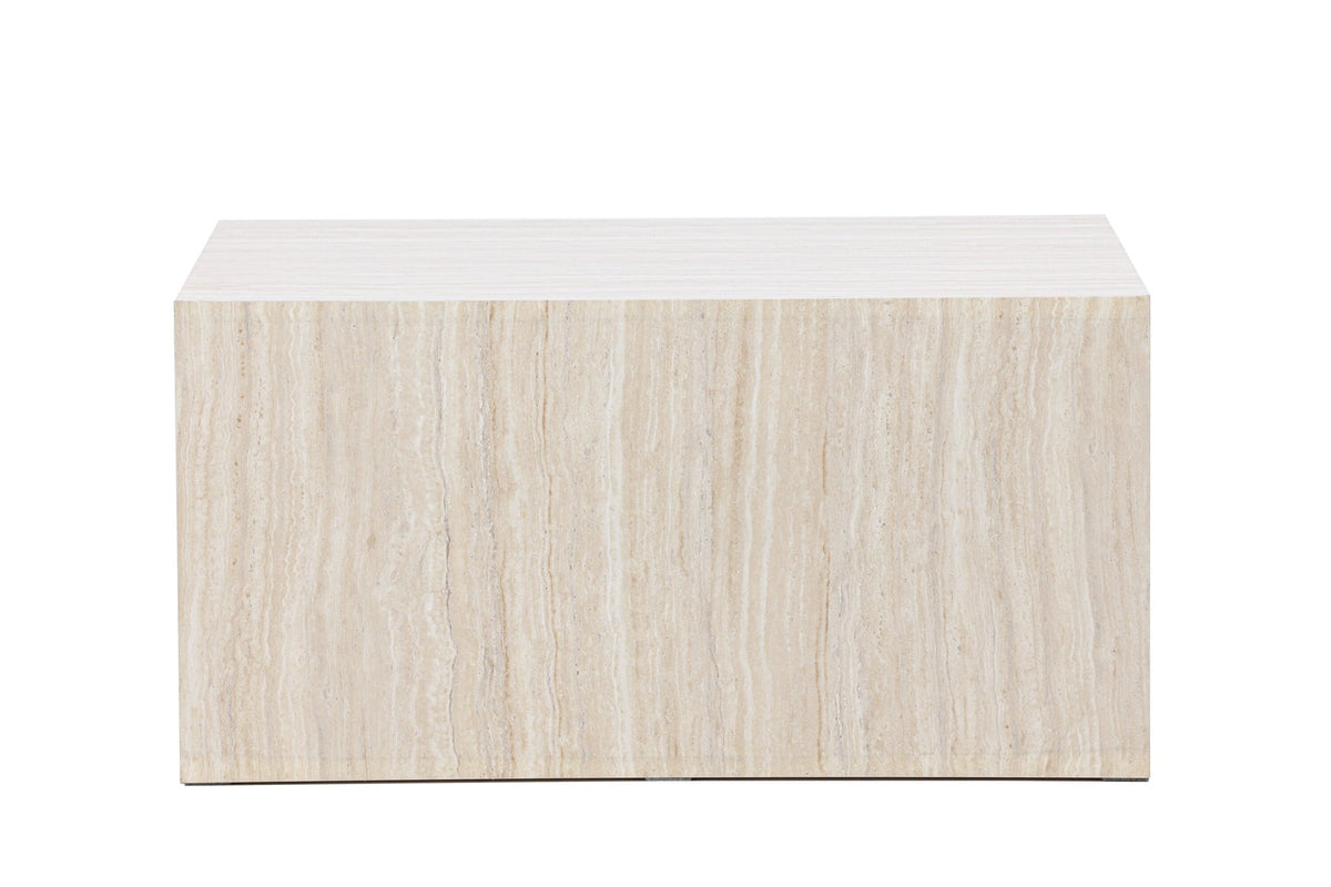York Sofatisch von Venture Home, beiger Beistelltisch aus MDF mit quadratischer Tischplatte und schlichten Beinen im Steinlook