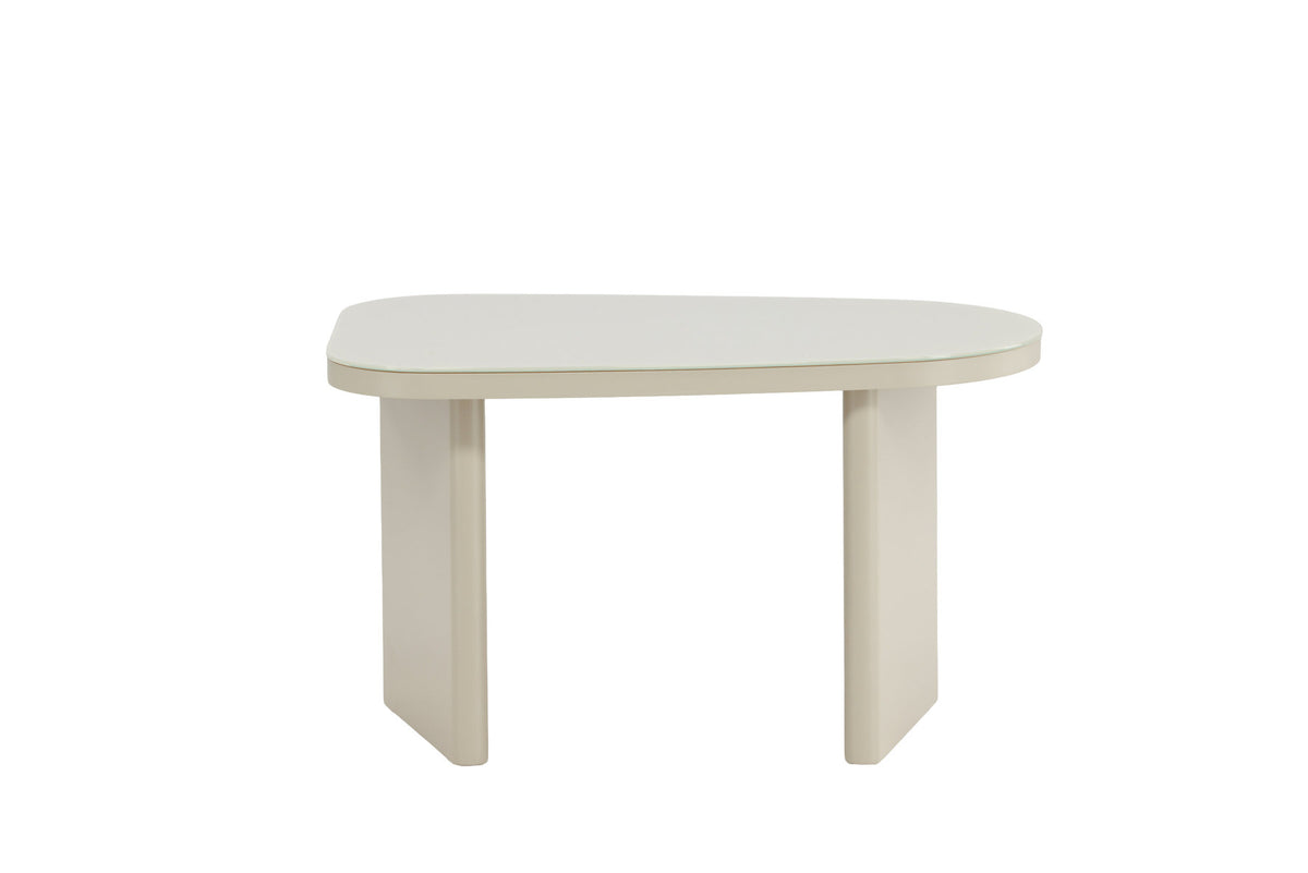Grönvik Beistelltisch von Venture Home in Beige, Gestell aus MDF mit runder Glastischplatte, geschwungene Form.