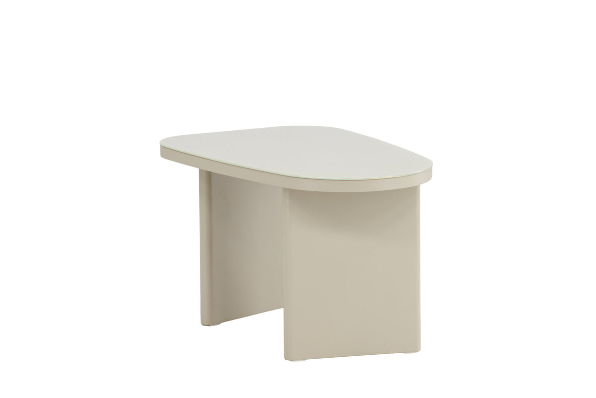 Grönvik Beistelltisch von Venture Home in Beige, Gestell aus MDF mit runder Glastischplatte, geschwungene Form.