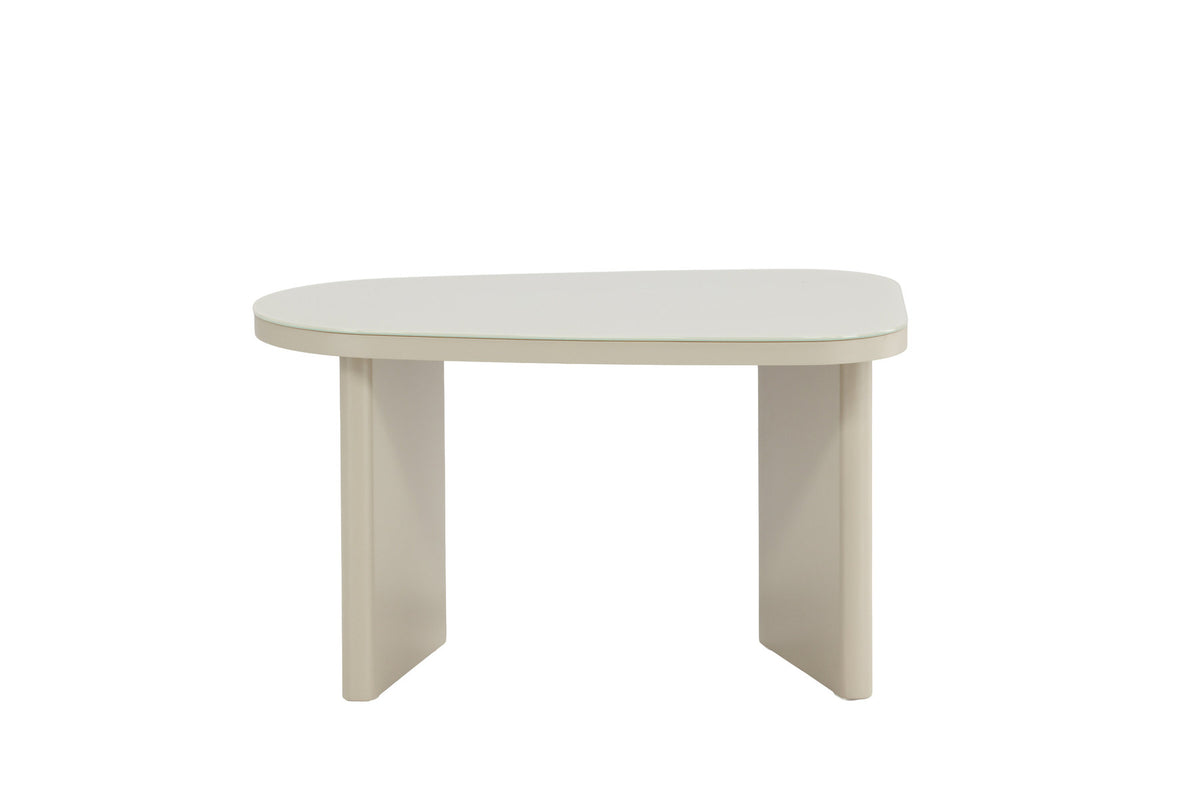 Grönvik Beistelltisch von Venture Home in Beige, Gestell aus MDF mit runder Glastischplatte, geschwungene Form.