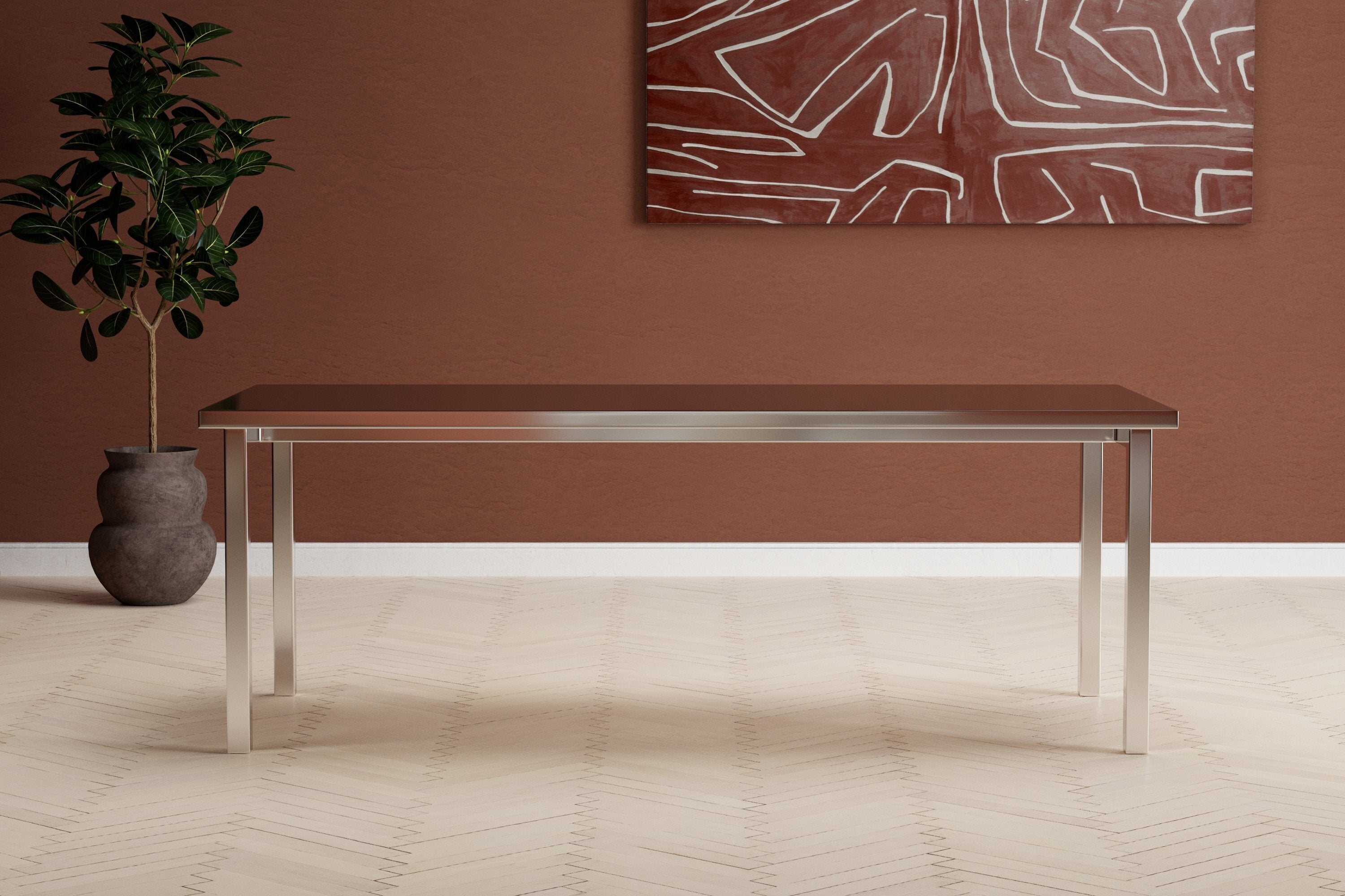Eleganter Cilo rechteckiger Esstisch in Silber von Venture Home, ideal für stilvolle Essbereiche und gesellige Runden.