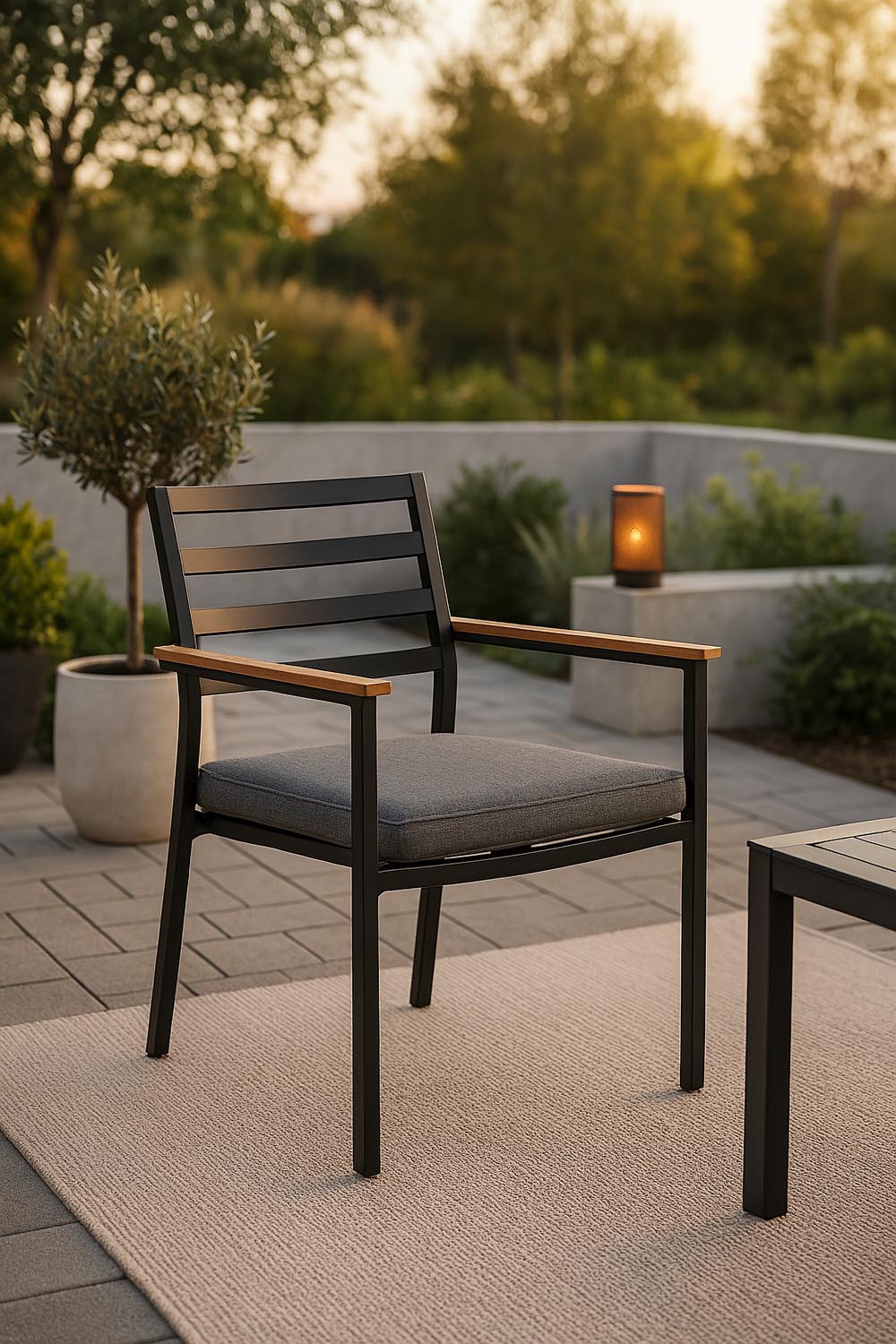 Brasilia Gartenstuhl in Schwarz präsentiert im Onlineshop von KAQTU Design AG. Gartenstuhl mit Armlehnen ist von Venture Home
