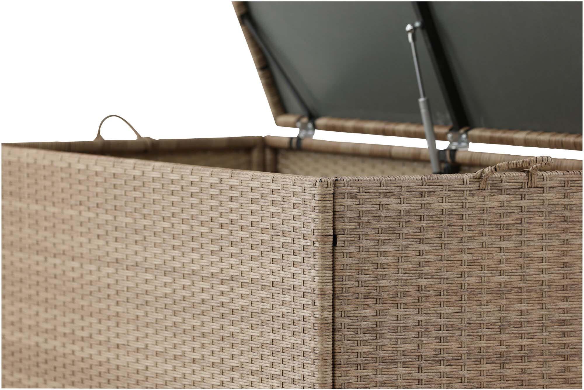 Stilvolle Londoner Kissenbox von Venture Home: Robuste Aufbewahrungslösung für Gartenkissen, wetterfest und elegant in Schwarz.