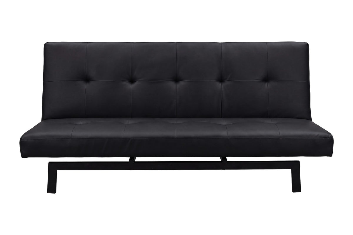 Schwarzes Klappbett Bodil von Venture Home, Bettsofa mit PU-Bezug, Schaumstofffüllung und schwarzen Stahlbeinen im skandinavischen Design.
