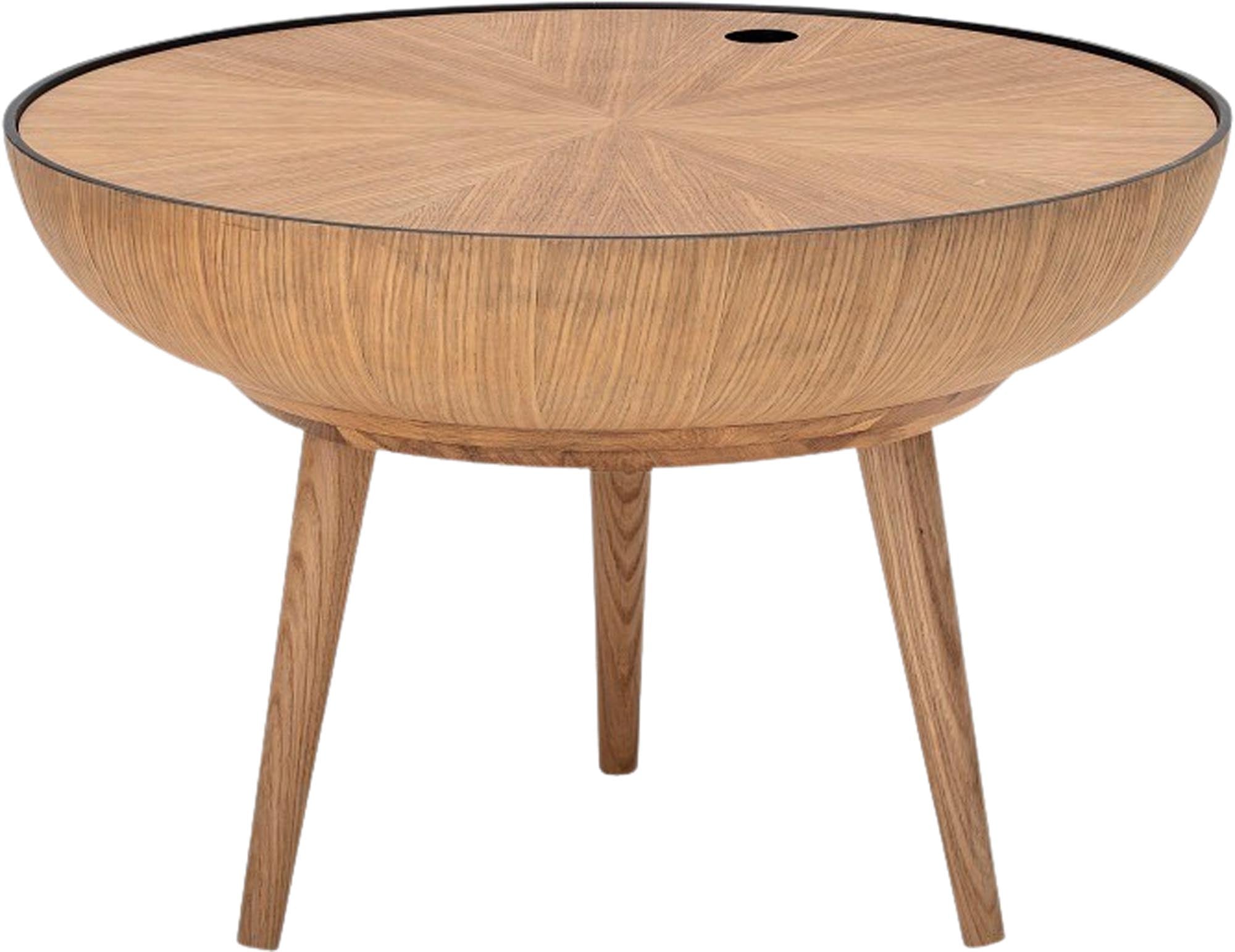 Eleganter Ronda Couchtisch aus Eiche, skandinavisches Design, abnehmbarer Deckel, praktische Aufbewahrung, vielseitig einsetzbar.