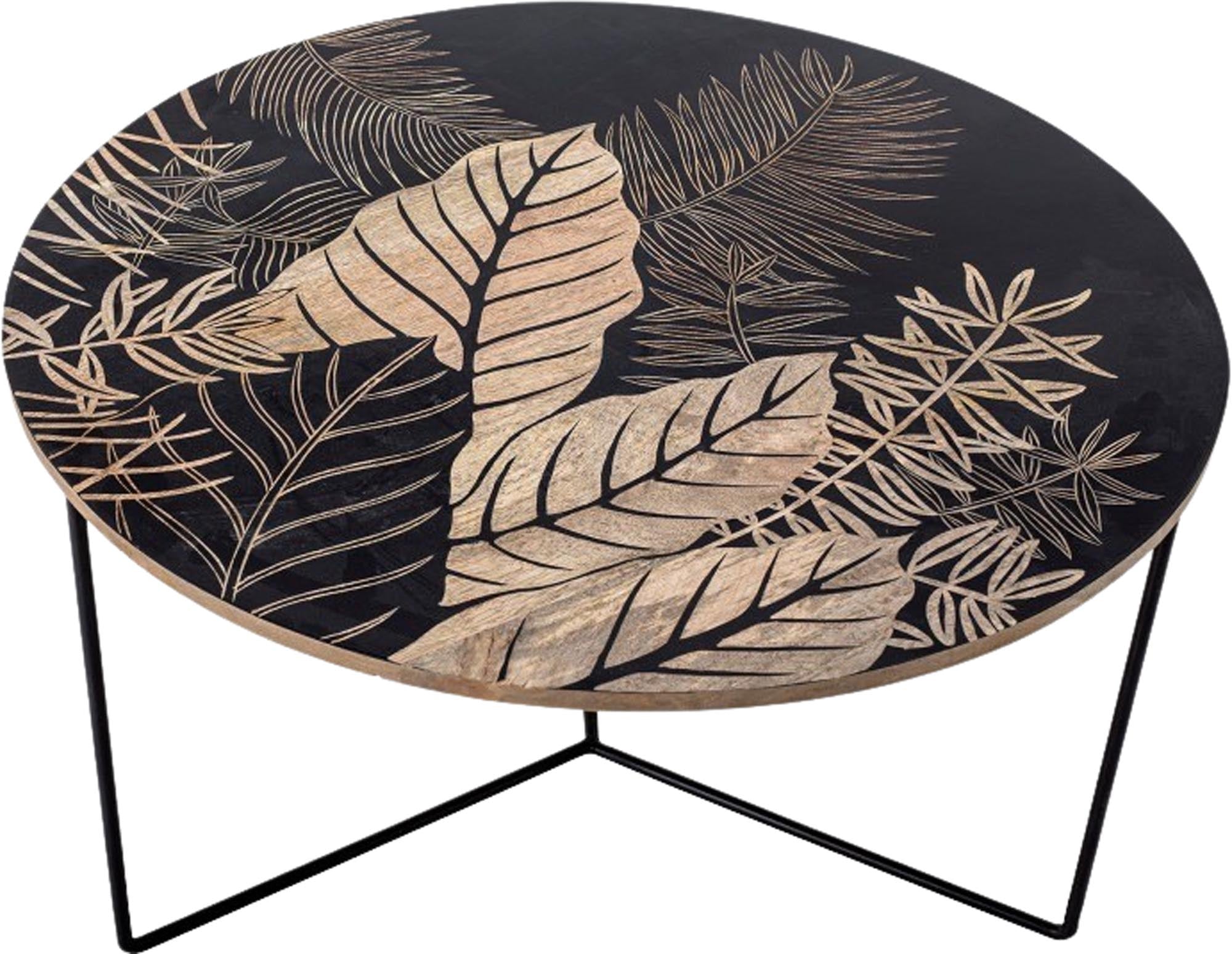 Eleganter Couchtisch aus schwarzem Mangoholz, stilvoll und robust, ideal für modernes Wohndesign.