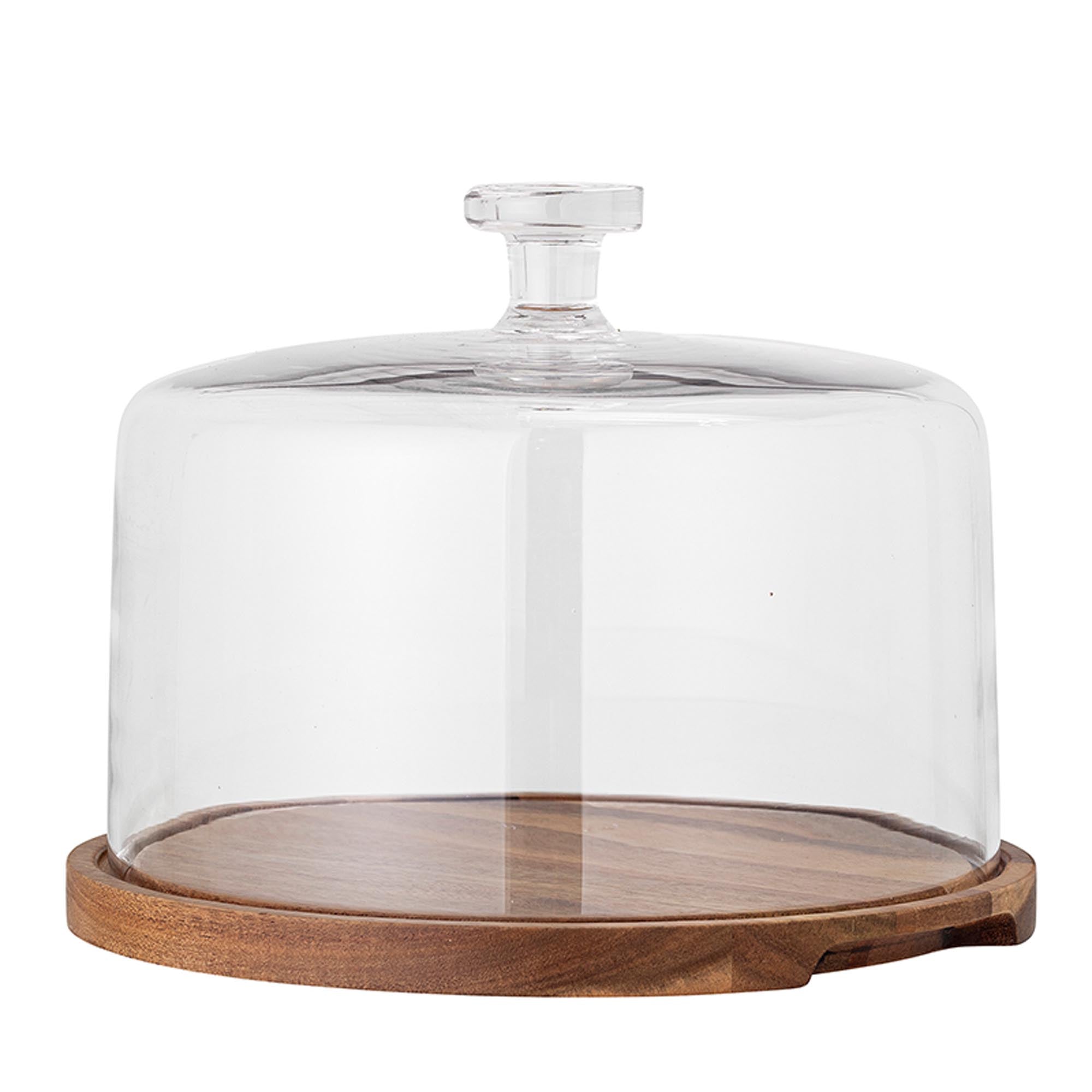 Eleganter Kuchenteller aus Akazienholz mit Glasglocke von Bloomingville – stilvoll, funktional und langlebig.