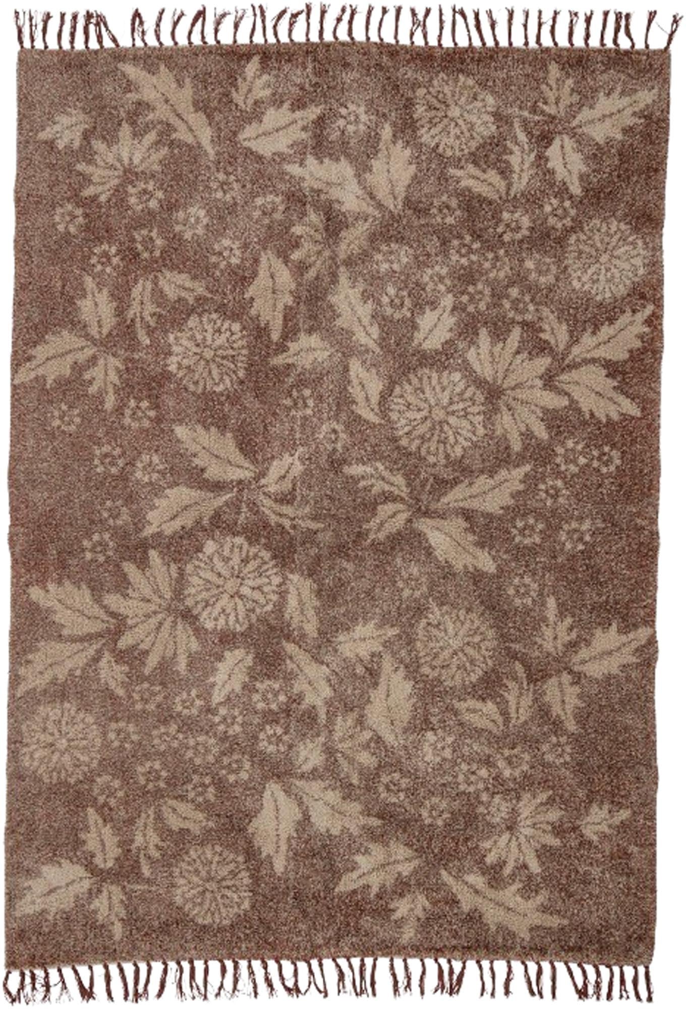 Malu Teppich, Braun, Baumwolle: Stilvolles Blumenmuster, atmungsaktiv, pflegeleicht, ideal für bohemian & skandinavische Räume.