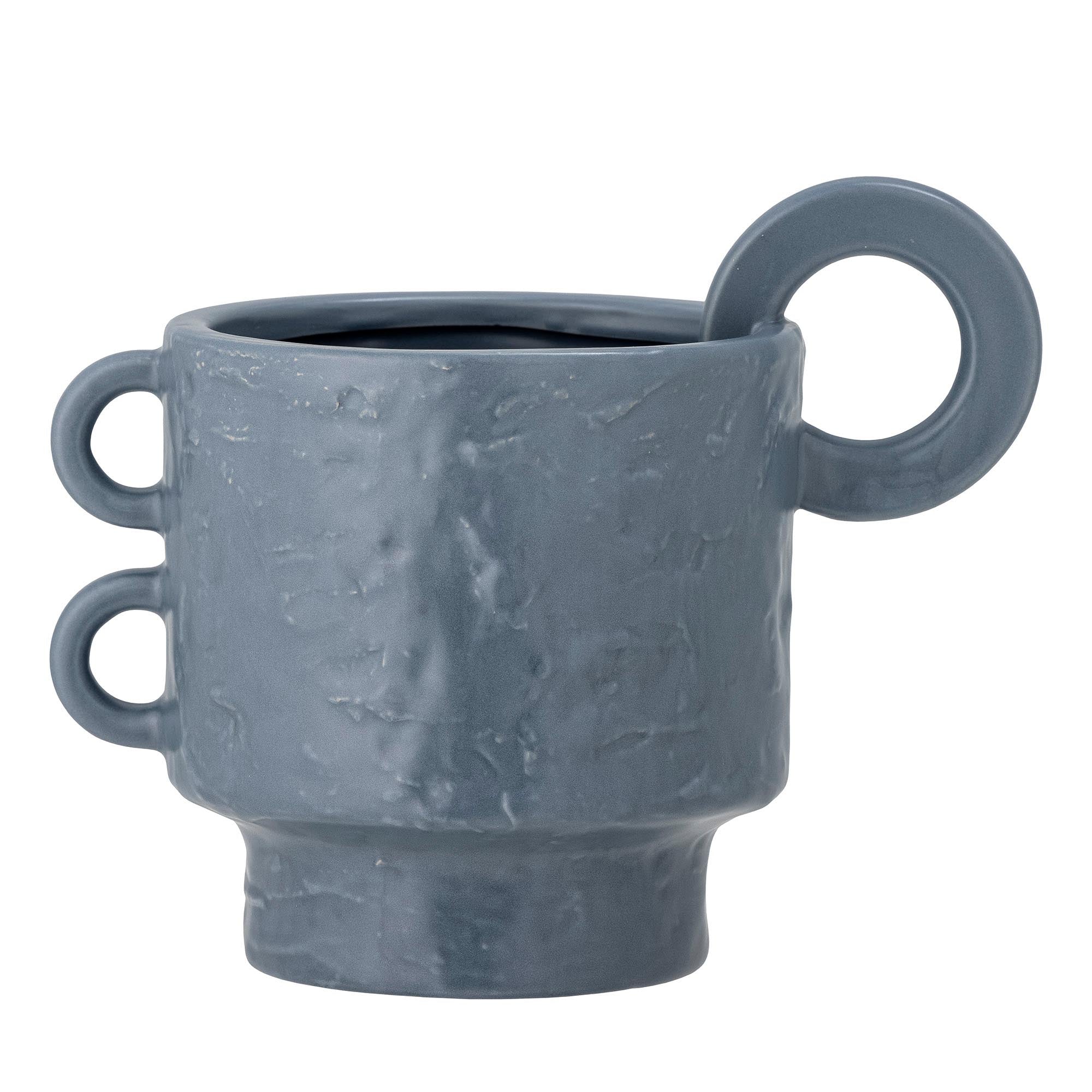 Stilvoller Blumentopf aus robustem Steingut in sanftem Blau, perfekt für jede Pflanze und jedes Zuhause. Setzen Sie Akzente mit skandinavischem Design.