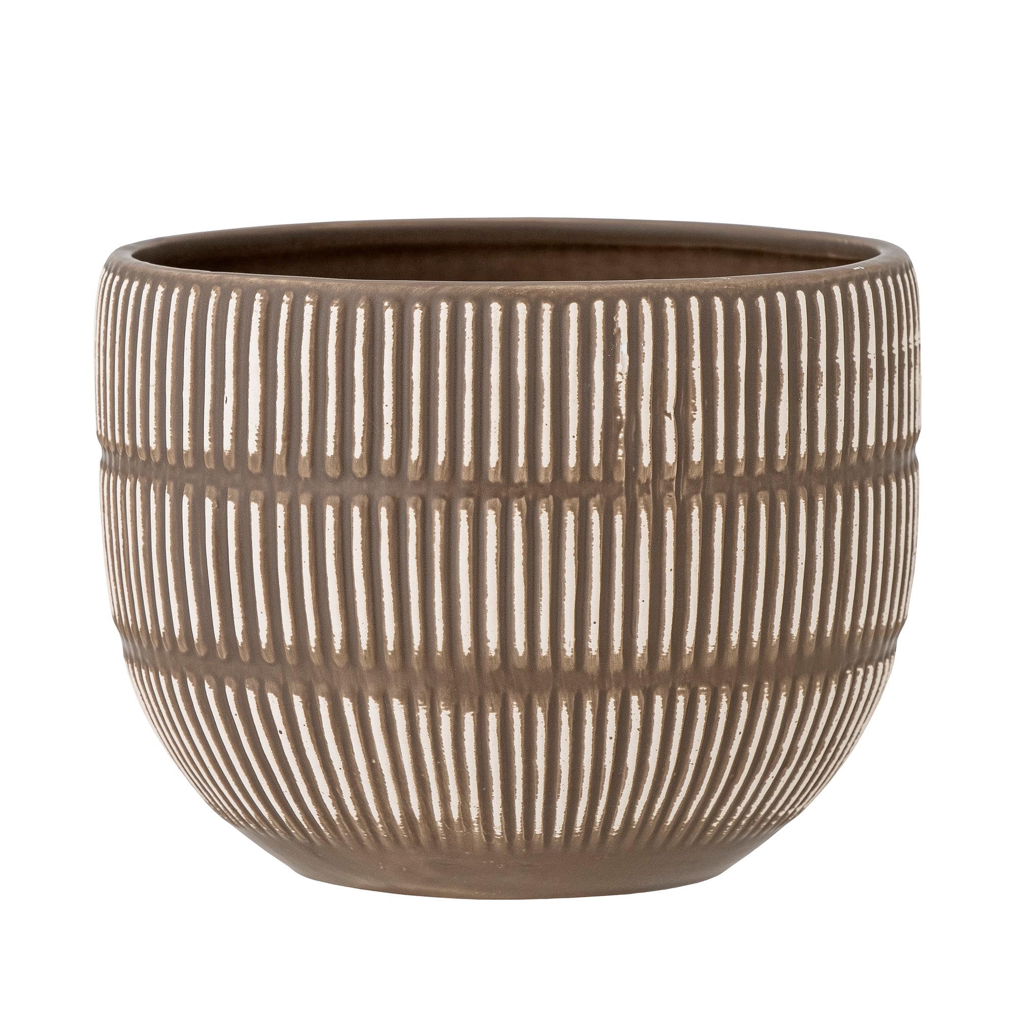 Aiva Blumentopf: Handbemaltes Steingut, braun, einzigartig durch reaktive Glasur, ideal für Pflanzen, robust und atmungsaktiv.