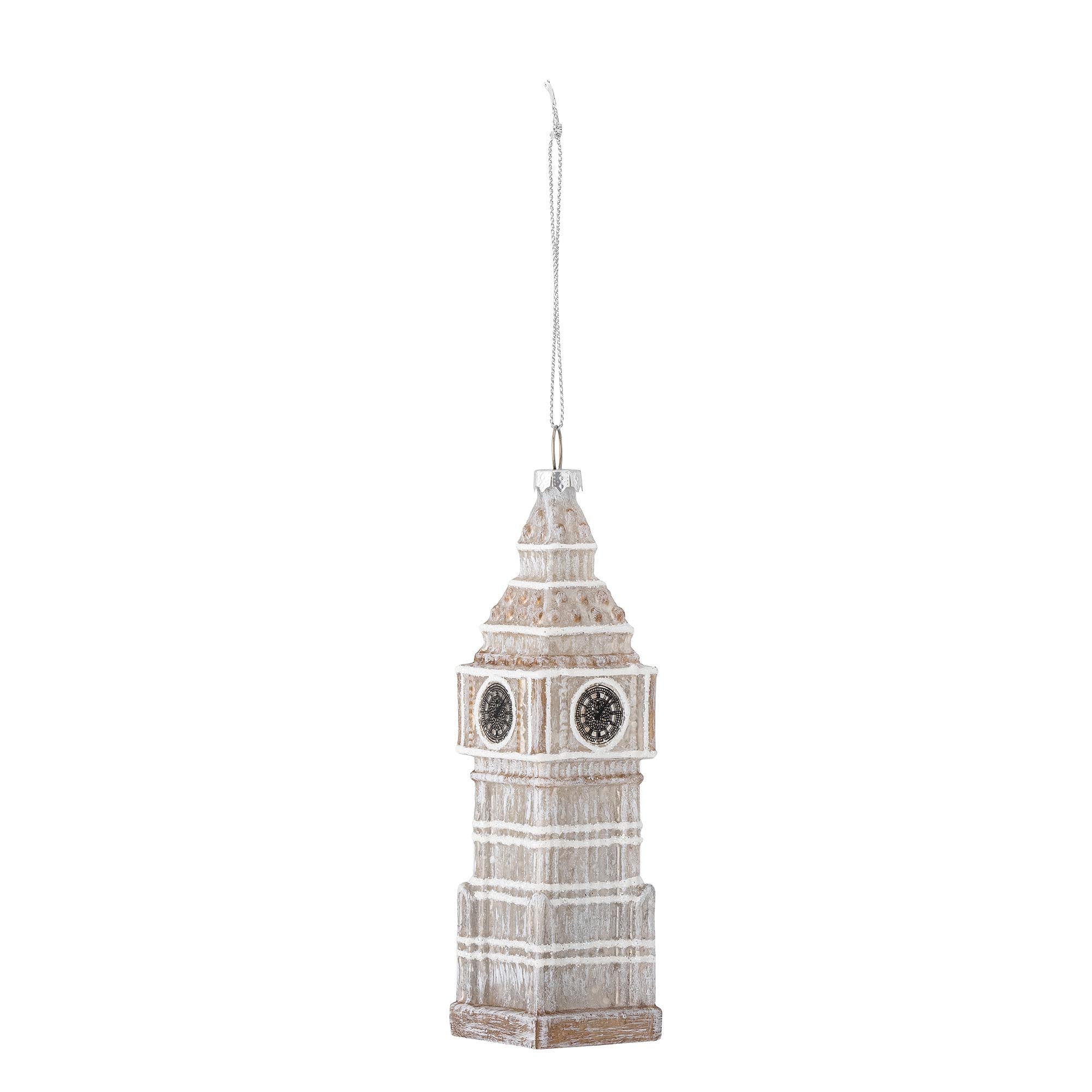 Das Jinal Ornament von Bloomingville: Elegantes Glas mit Golddetails, inspiriert von Big Ben, bringt Londoner Charme in Ihre Weihnachtsdeko.