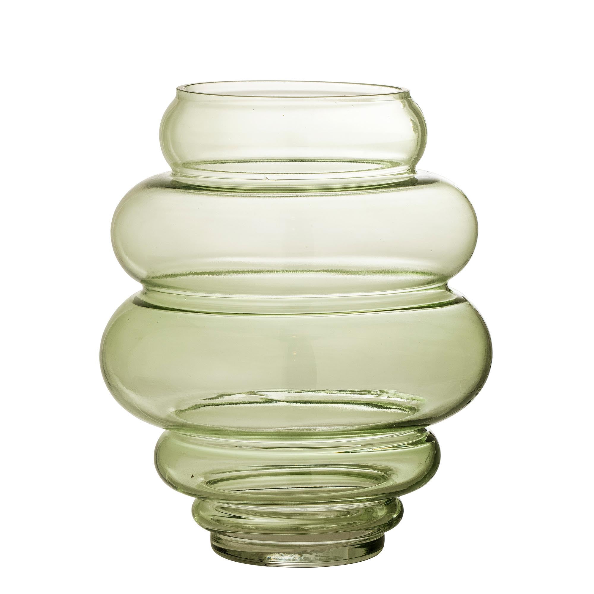 Annhelene Vase von Bloomingville: Ein grünes Glas-Kunstwerk, das mit geschwungenen Linien und lebendiger Farbe jeden Raum belebt.