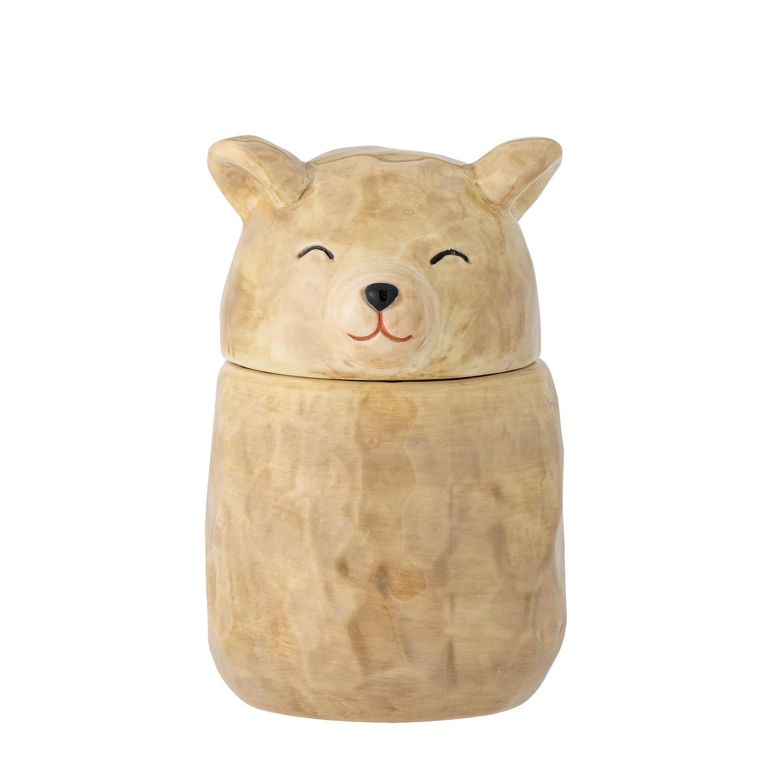 Das Puk Gefäss von Bloomingville Mini aus braunem Steingut ist ein stilvolles, langlebiges Aufbewahrungsstück mit Silikondeckel.