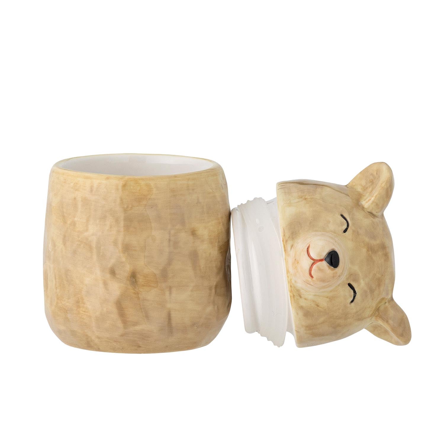 Das Puk Gefäss von Bloomingville Mini ist ein elegantes, braunes Steingutstück mit Deckel, ideal für stilvolle Aufbewahrung und Dekor.