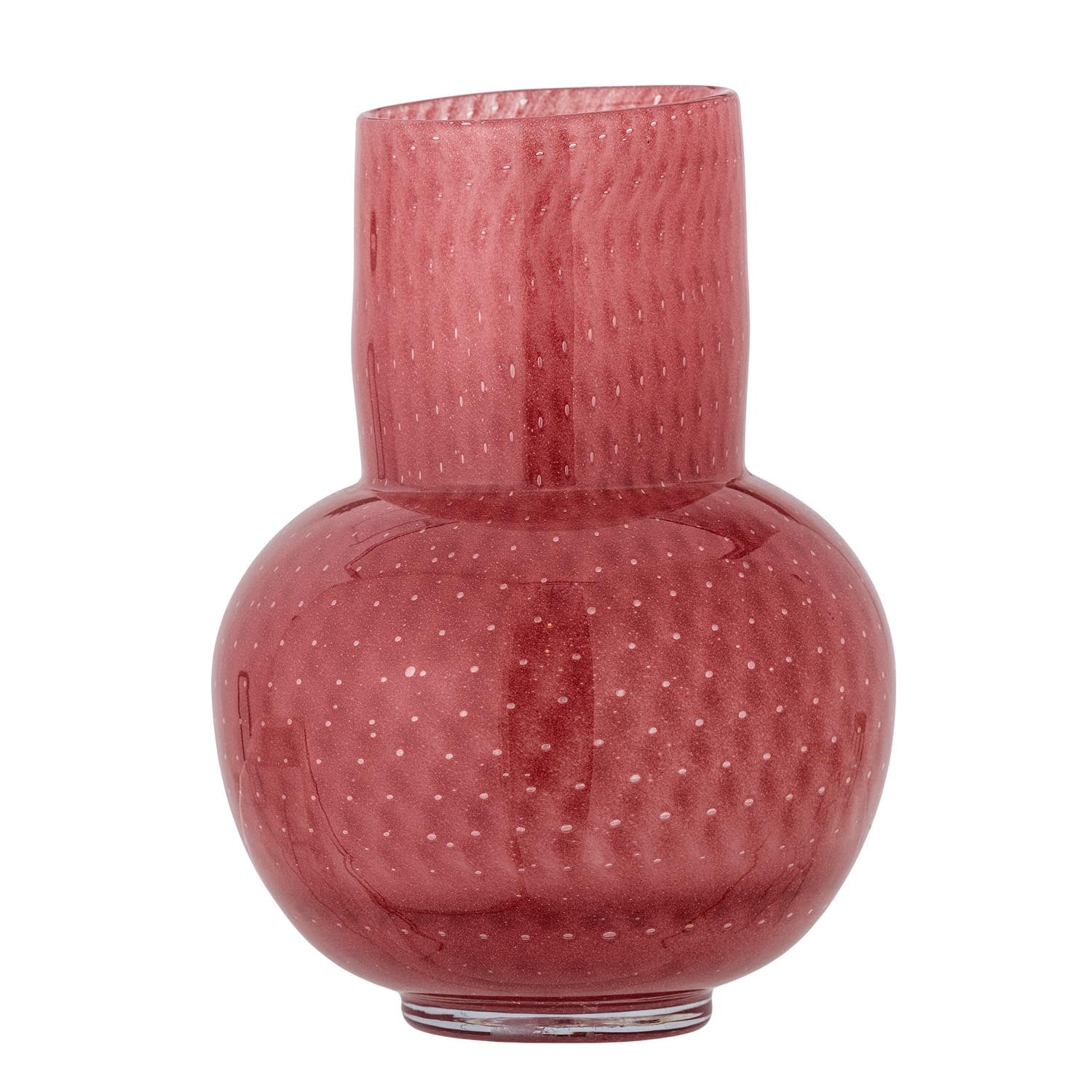 Die Roscoe Vase von Bloomingville aus rosafarbenem Glas besticht durch ihr elegantes Design und ist ein stilvolles Wohnaccessoire.