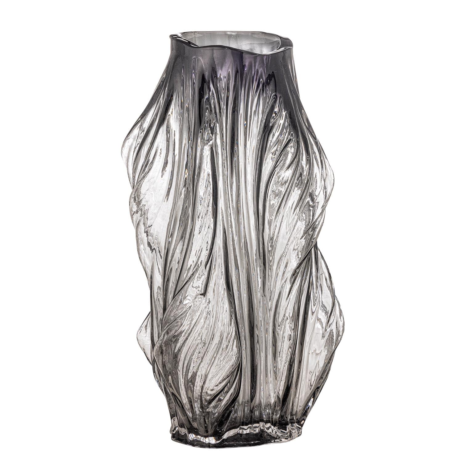 Die Tulla Vase von Bloomingville aus grauem Glas überzeugt mit ihrem modernen Design und ist perfekt für elegante Dekorationen.