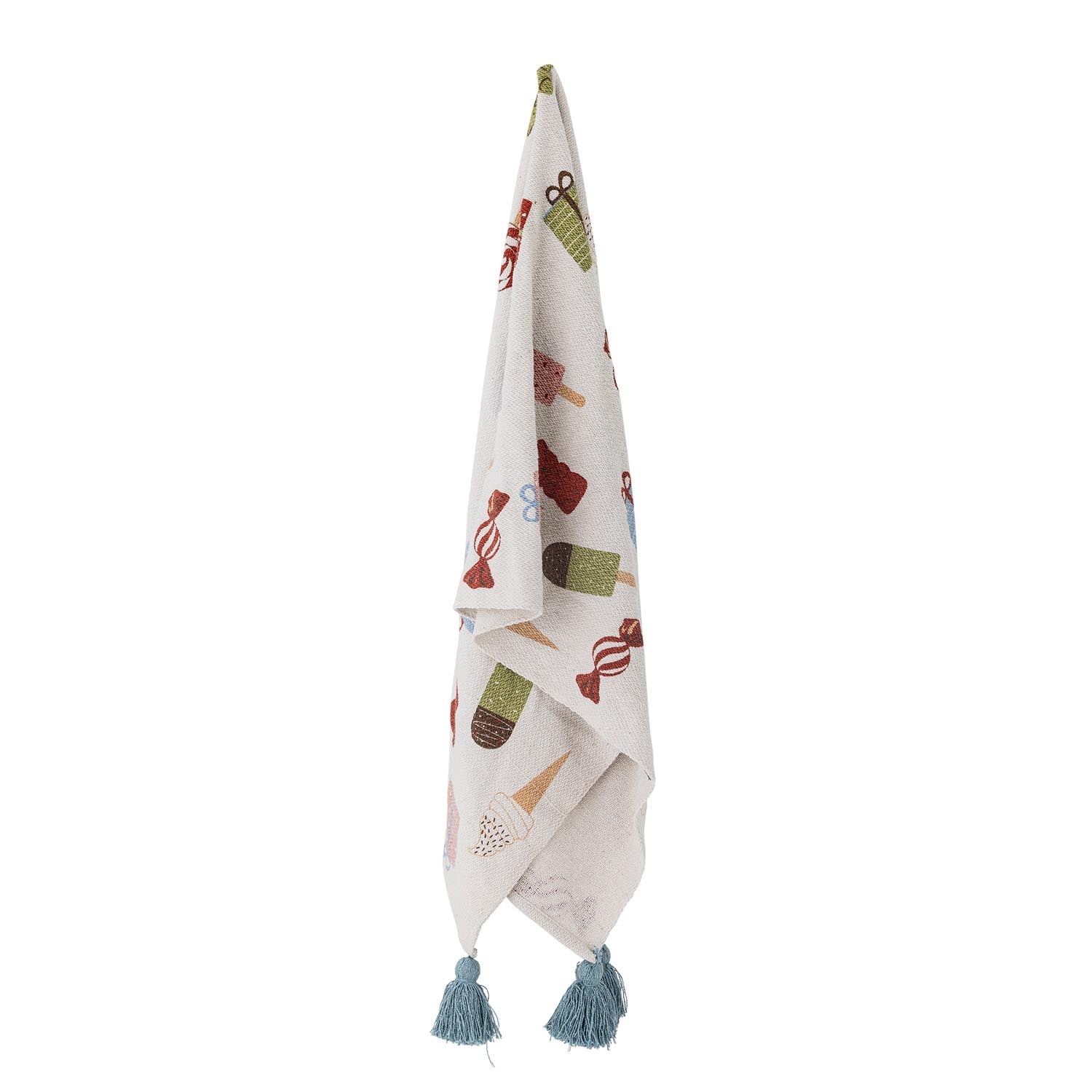 Kuschelige Sweets Decke aus recycelter Baumwolle in Naturtönen von Bloomingville Mini, ideal für gemütliche Momente.