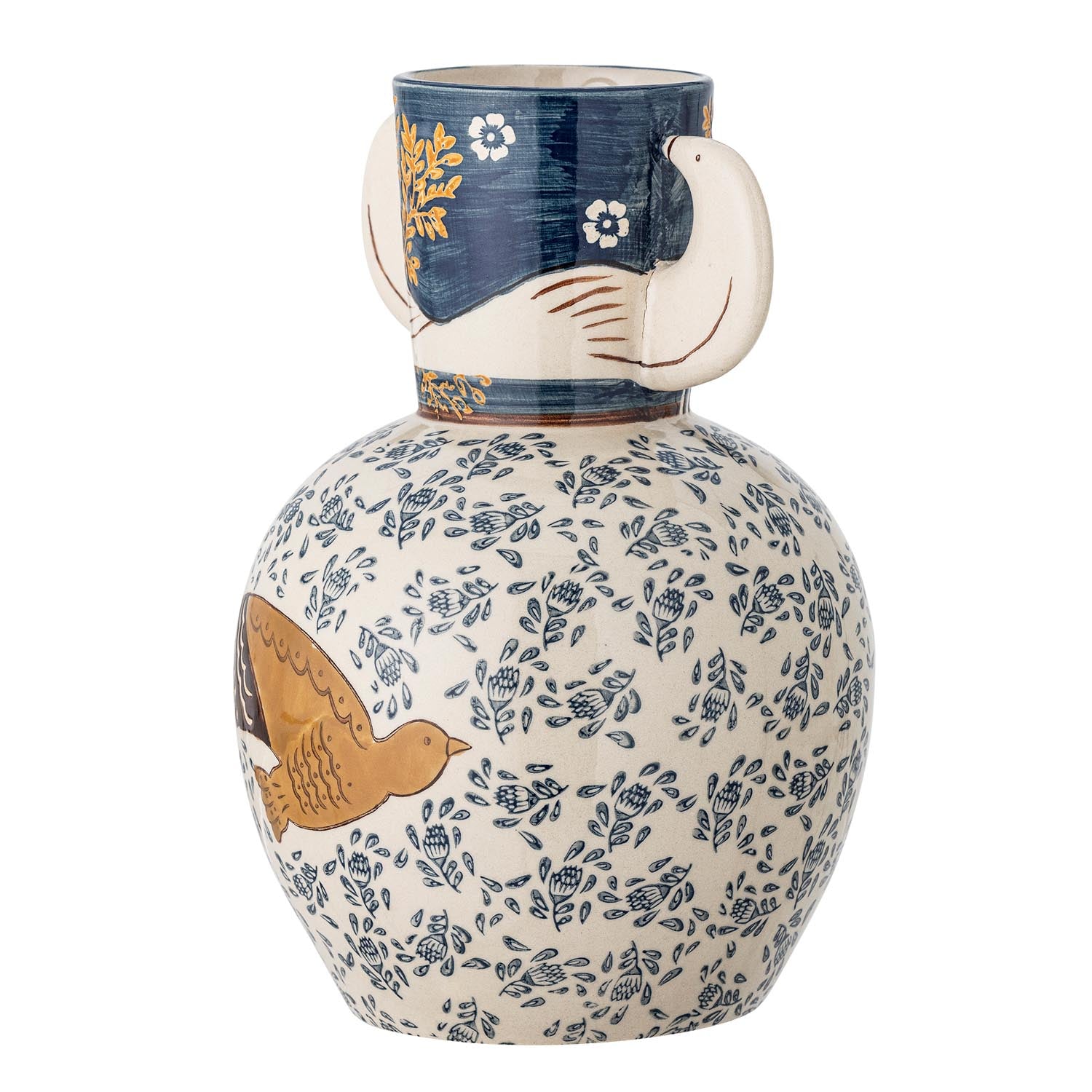 Die Hezha Vase von Bloomingville aus blauem Steingut überzeugt mit stilvollem Design und erstklassiger Qualität.