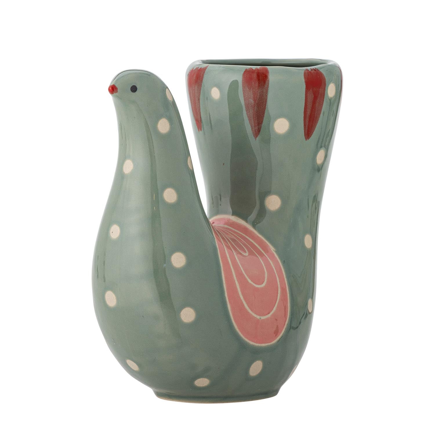 Die grüne Trudy Vase von Bloomingville aus Steingut überzeugt mit ihrem eleganten Design und ist ideal für moderne Wohnräume.