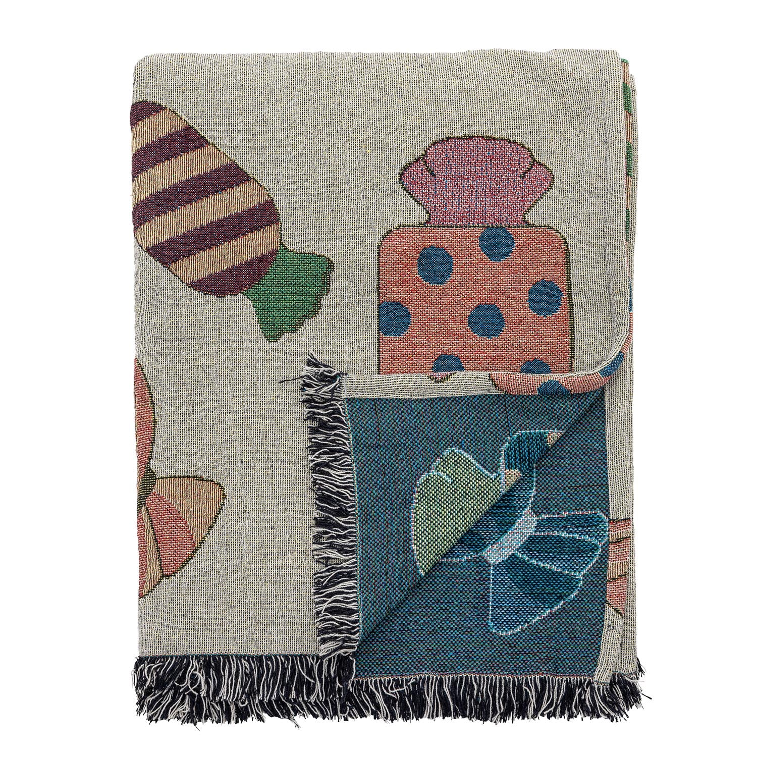 Die Caramella Decke von Bloomingville: Nachhaltig, aus recycelter Baumwolle, mit Boho-Chic und langlebigem Design.