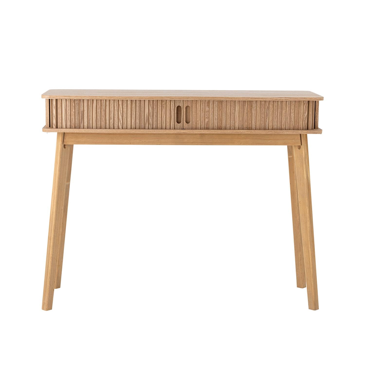 Eleganter Salento Konsolentisch aus MDF, nordisches Design, natürliche Holzoptik, mit praktischen Schiebetüren für Ordnung.