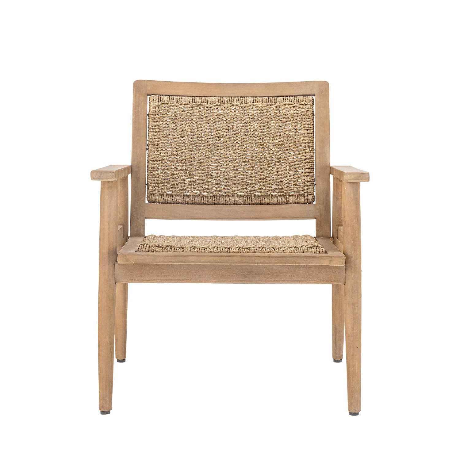 Eleganter Sorrento Loungesessel aus FSC®100% Akazienholz und Polyrattan, ideal für stilvolle Entspannung im Freien.