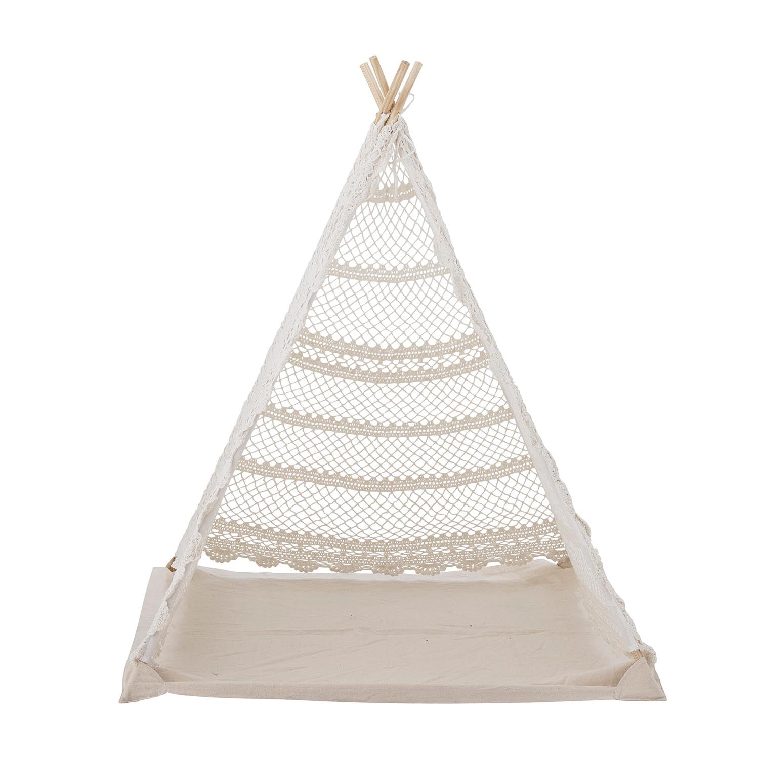 Ein charmantes Kinder-Tipi aus Baumwolle in Naturfarben von Bloomingville Mini, ideal für fantasievolles Spielen und gemütliche Rückzugsorte.