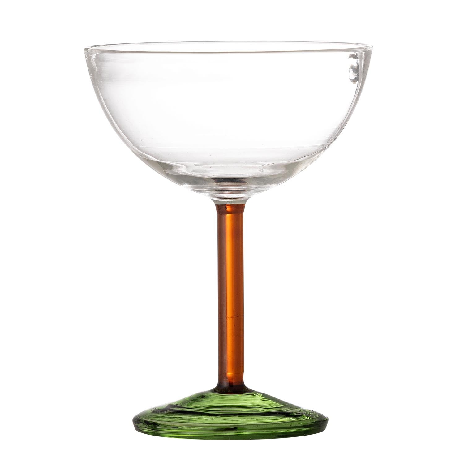 Elegantes Martine Cocktailglas von Bloomingville: Roter Stiel, grüner Fuss, hochwertiges Glas – ideal für stilvolle Cocktails.