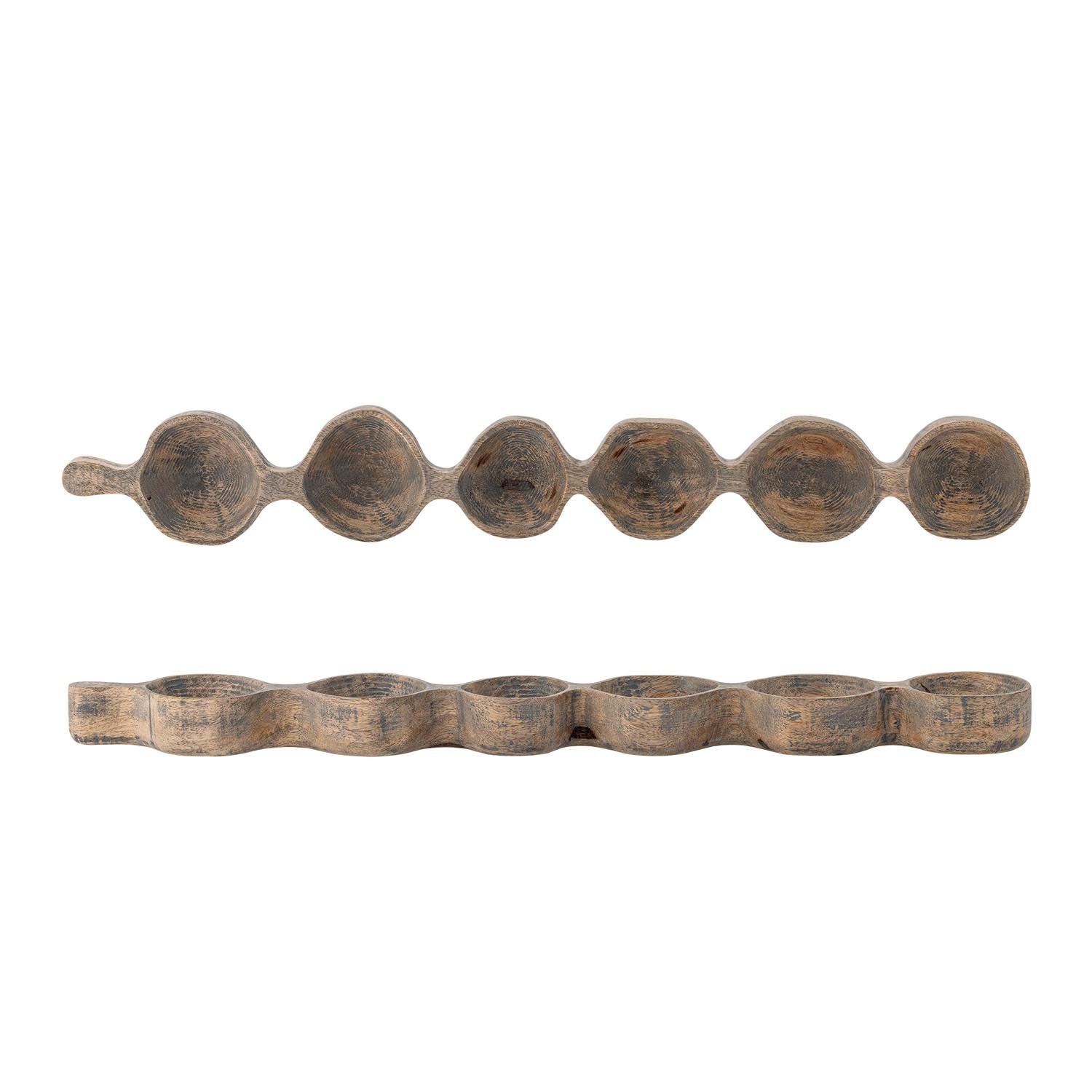 Rustikales Marcelle Serviertablett aus grauem Mangoholz, ideal zum stilvollen Servieren und Dekorieren. Pflegeleicht und langlebig.