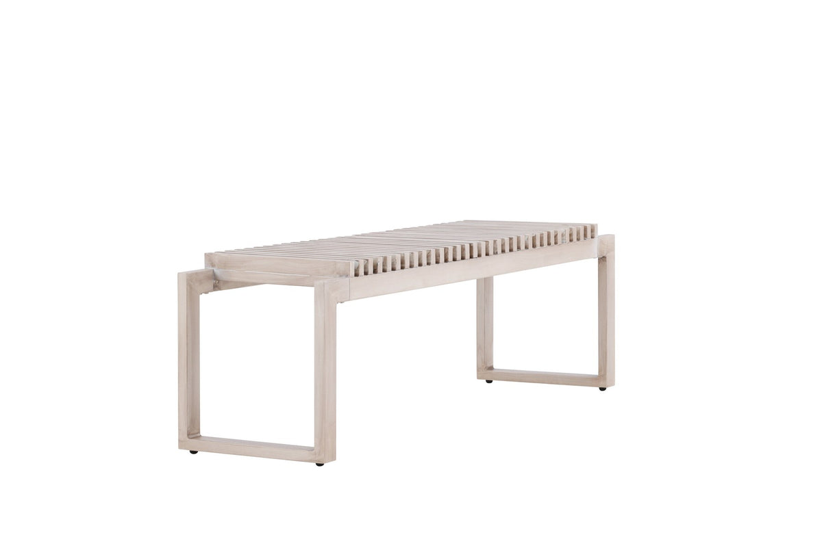 Gartenbank Athena von Venture Home mit schwarzem Aluminiumgestell und gerippter Sitzfläche aus braunem Aintwood, Outdoor-Design.