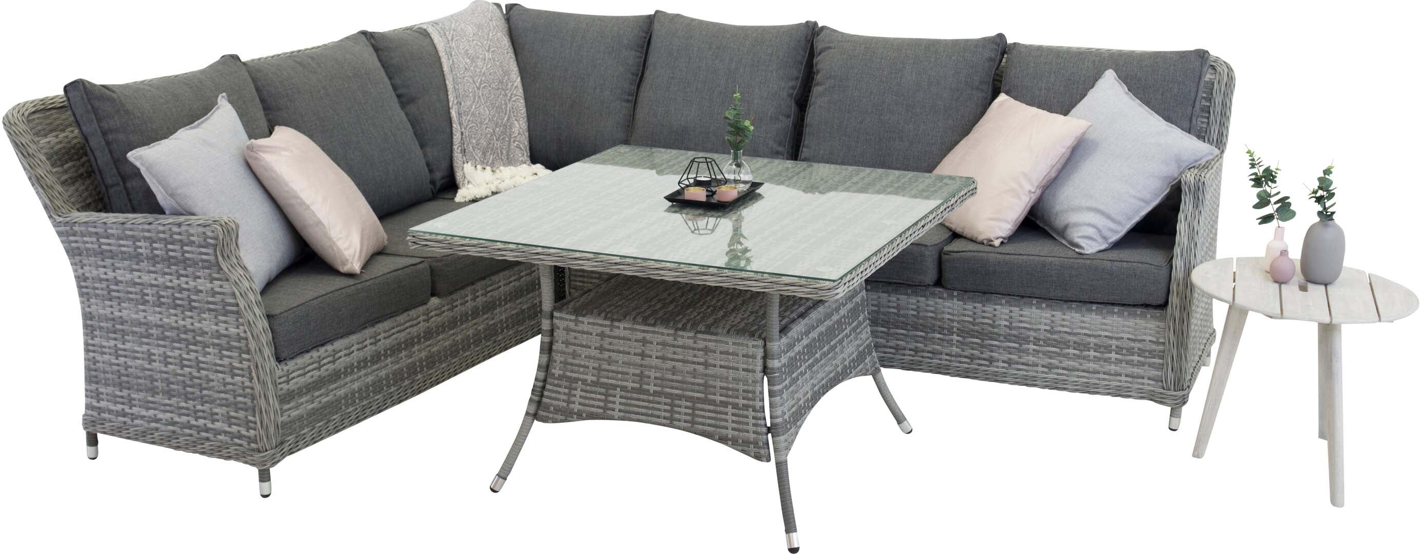 Vikelund Ecksofa Outdoorset: Elegantes Loungeset für bis zu vier Personen, ideal für Garten und Terrasse. Wetterfest und pflegeleicht.