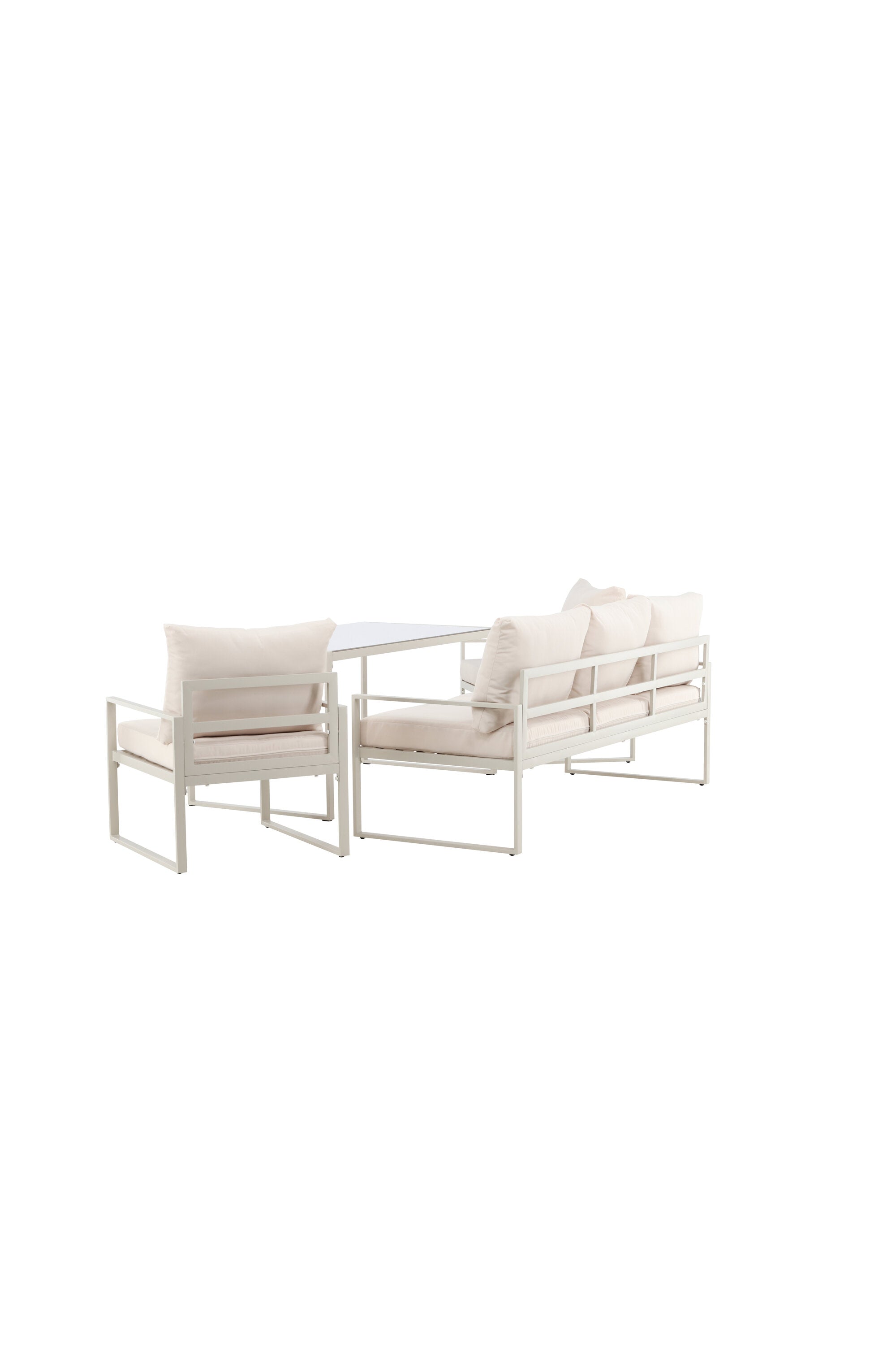 Erleben Sie mit dem Catania Sofa Set von Venture Home ultimativen Komfort und Stil im Freien. Dieses elegante Set, bestehend aus einem Sofa, zwei Sesseln und einem Tisch, ist ideal für entspannte Momente und gesellige Runden. Der robuste Stahlrahmen und die wetterfesten Kissen garantieren Langlebigkeit und Bequemlichkeit. Verwandeln Sie Ihre Terrasse in eine stilvolle Oase der Entspannung!
