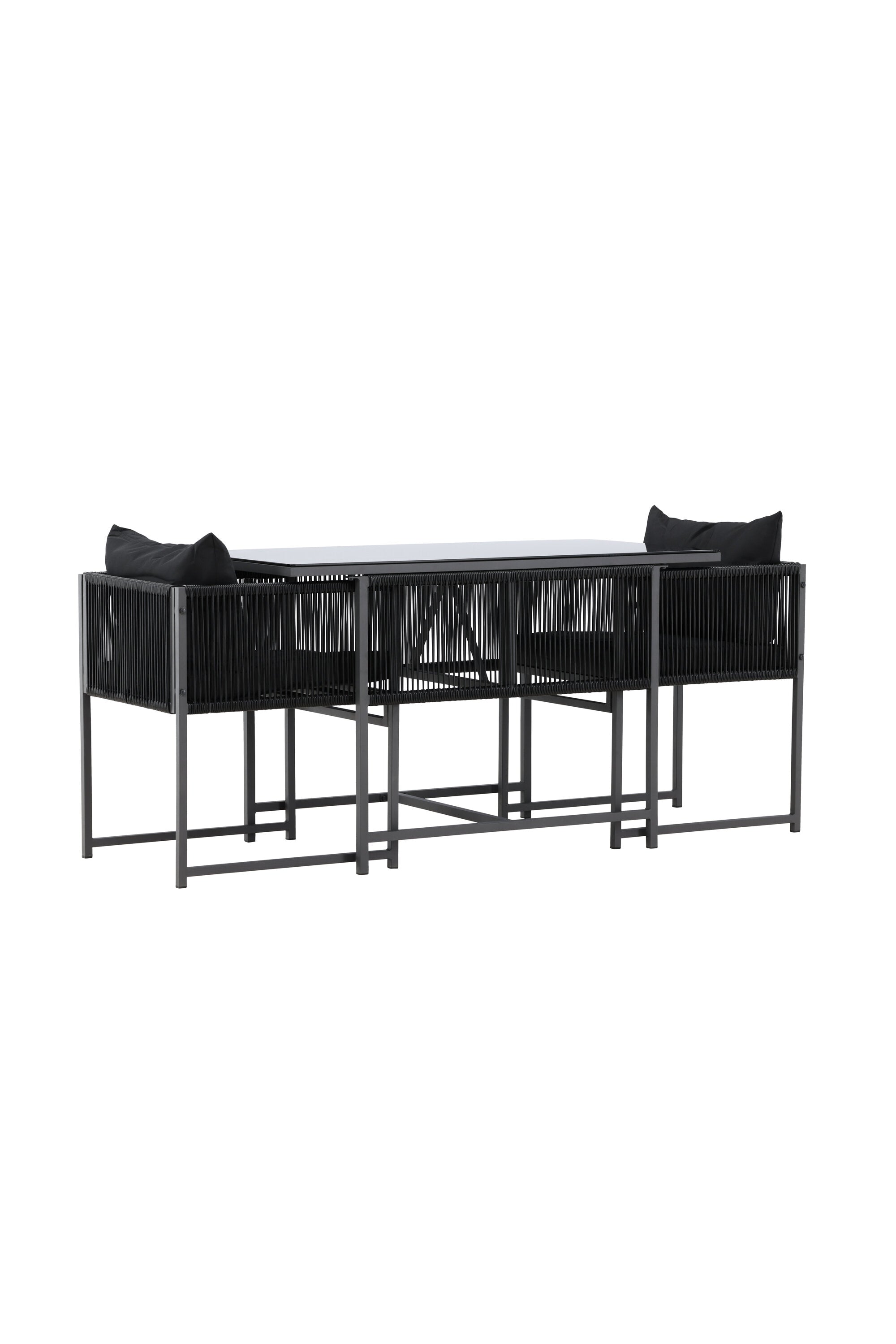 Das Noto Café-Set von Venture Home verwandelt Ihren Aussenbereich in eine stilvolle Oase mit einem eleganten Glastisch und komfortablen Stühlen.